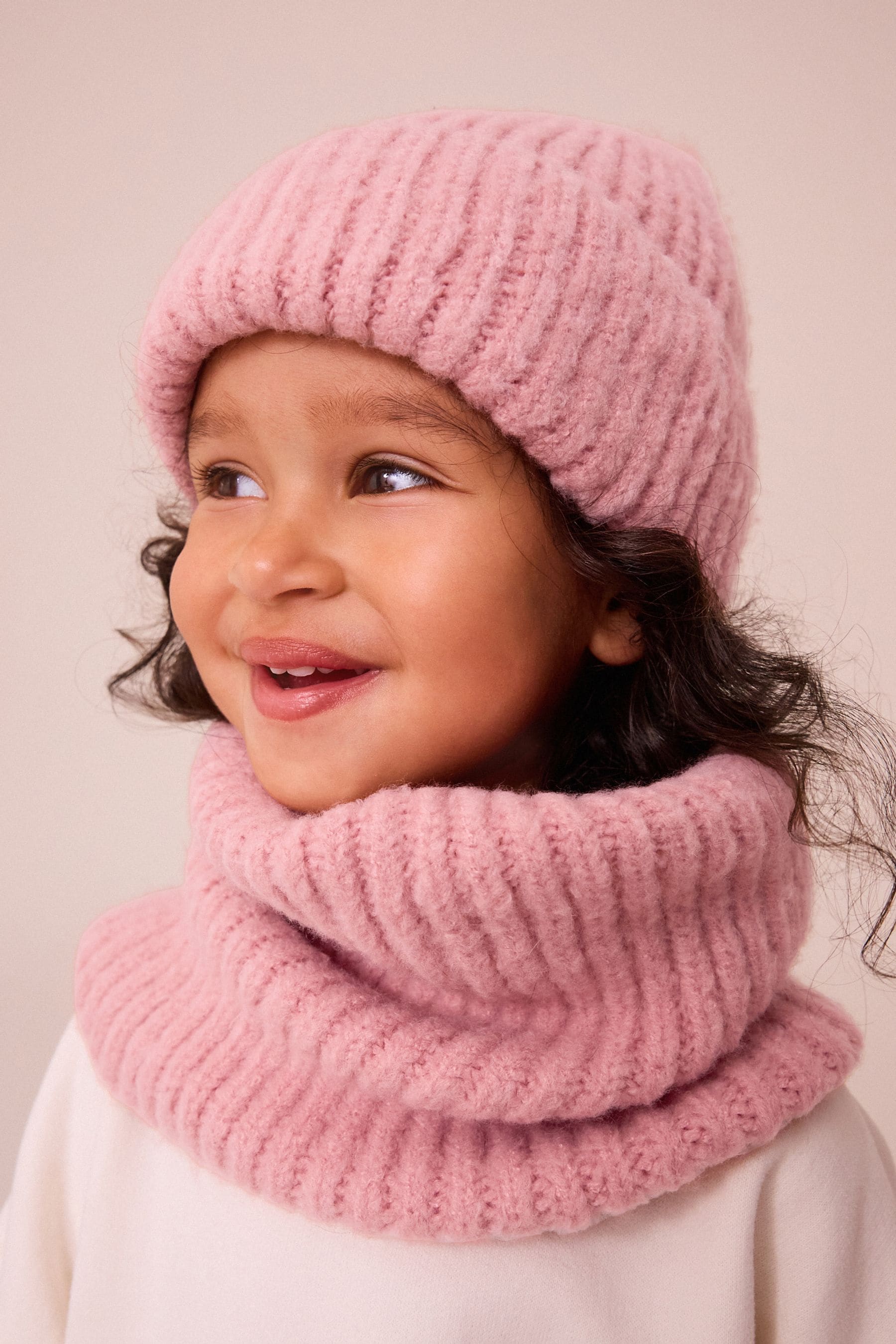 Blush Pink Chunky Rib Beanie Hat (1-16yrs)