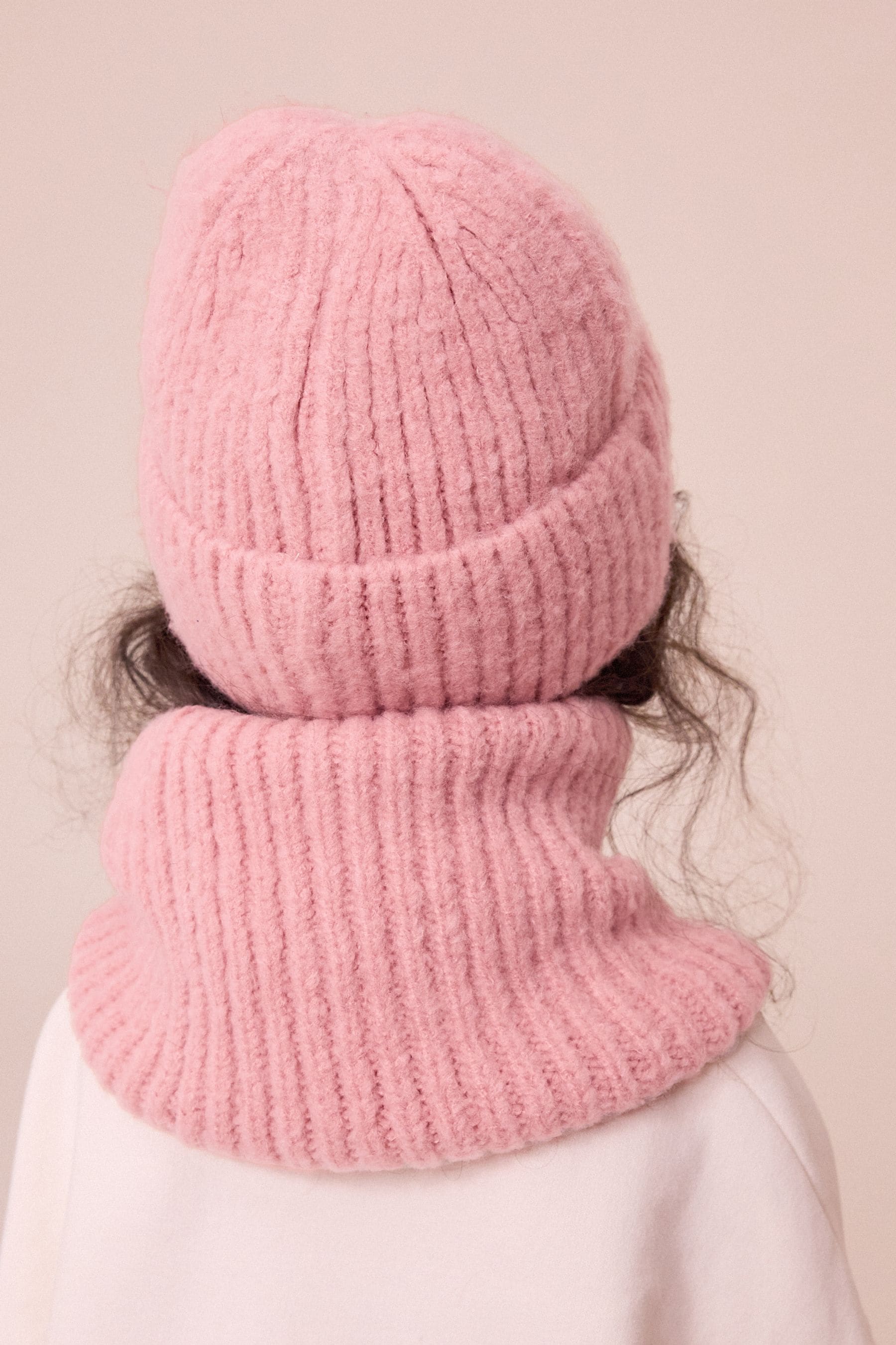 Blush Pink Chunky Rib Beanie Hat (1-16yrs)