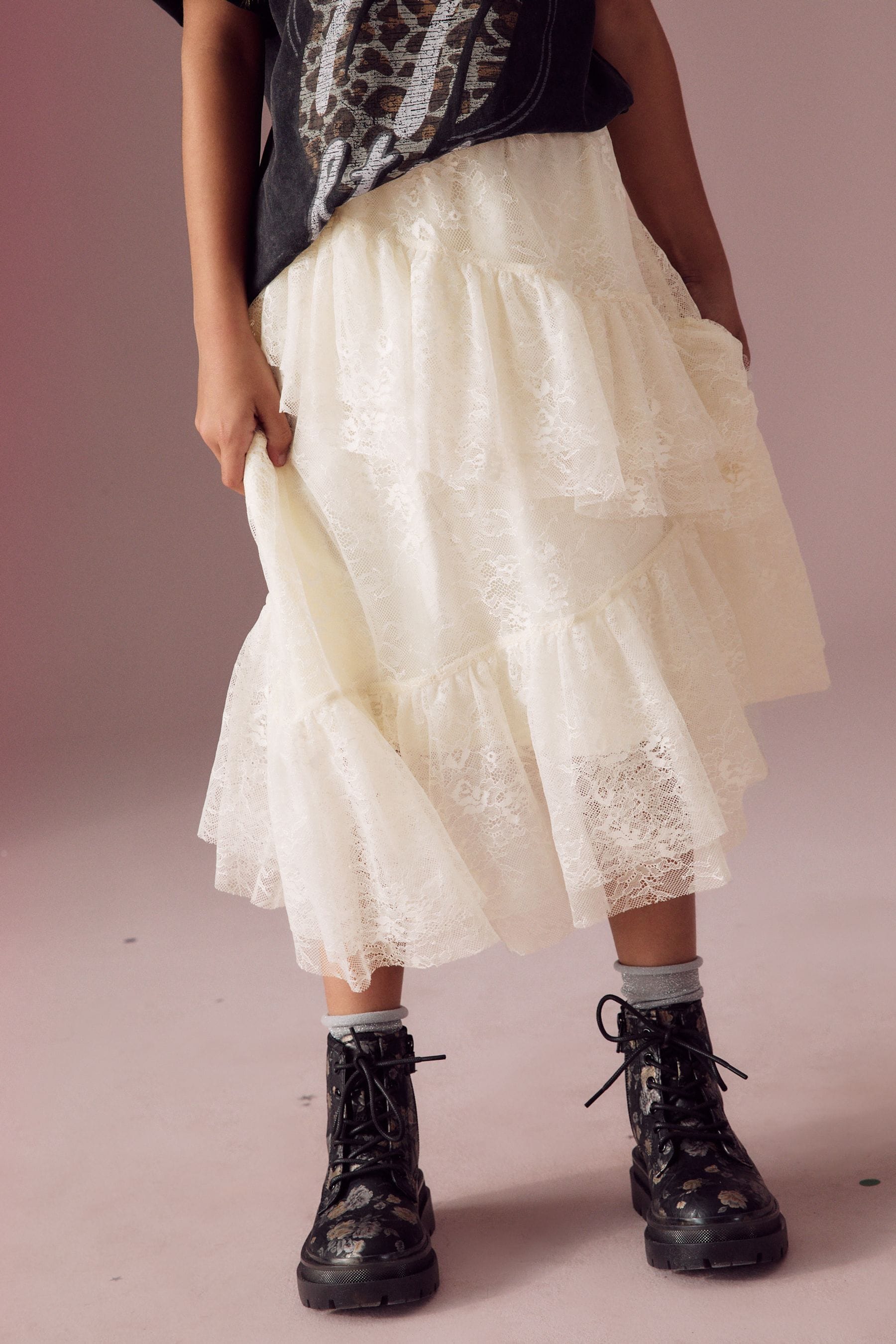 Ecru White Lace Tiered Skirt (3-16yrs)