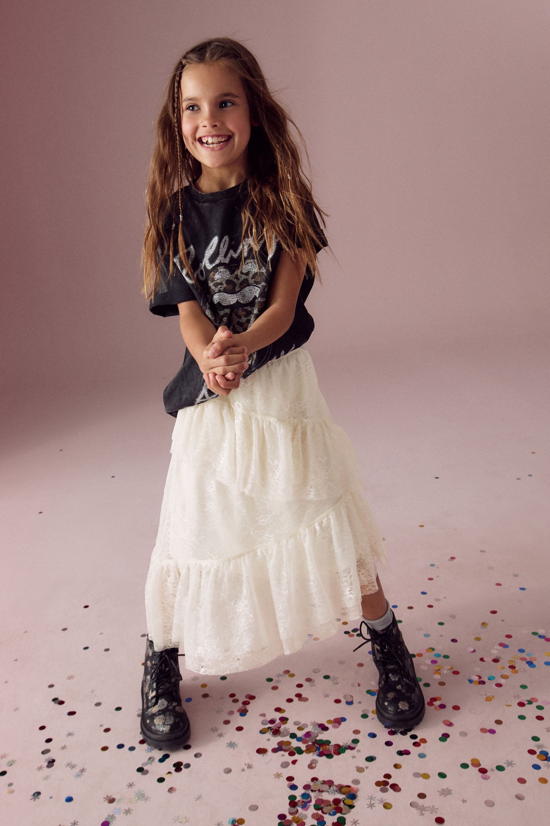 Ecru White Lace Tiered Skirt (3-16yrs)