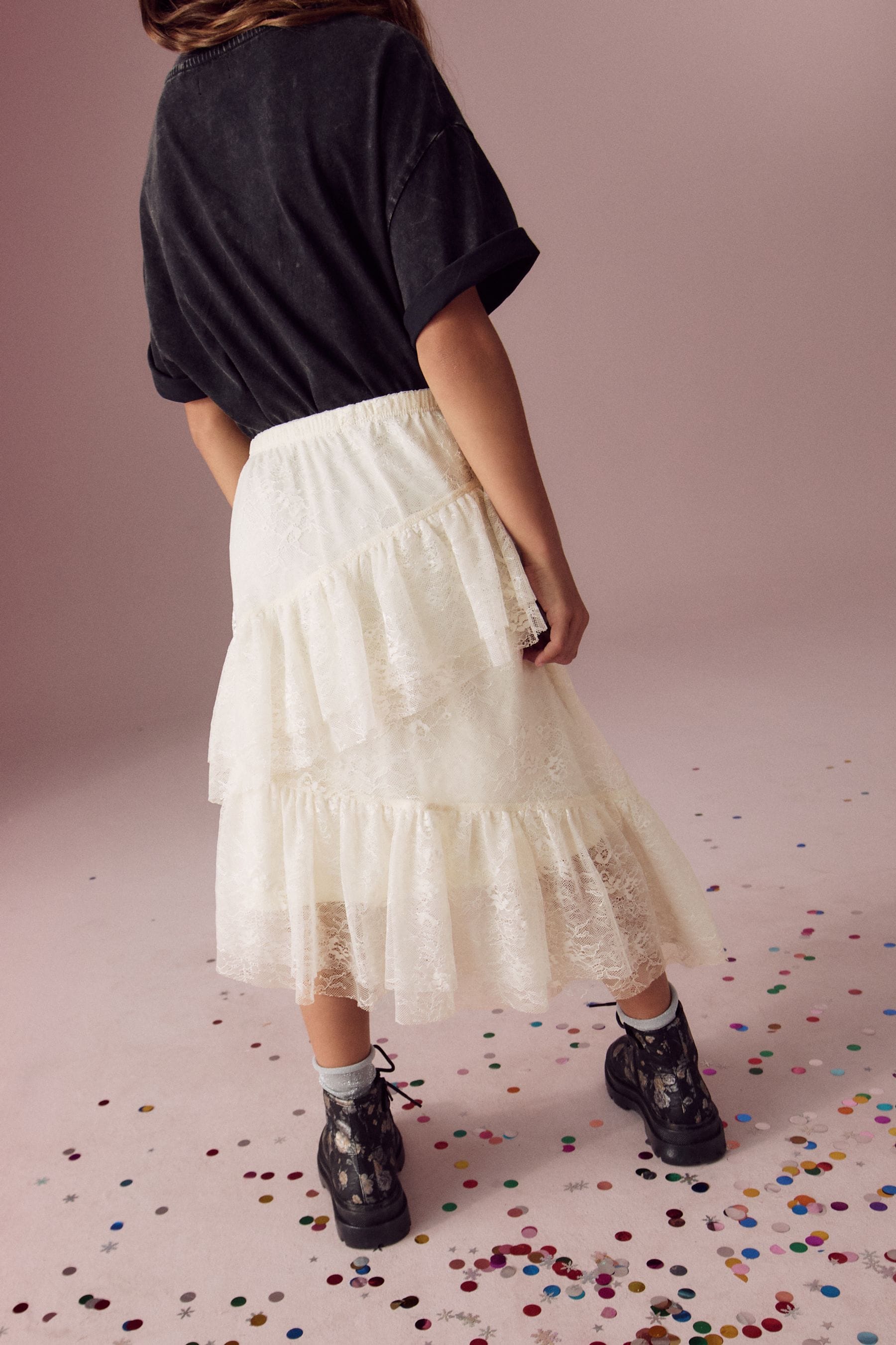 Ecru White Lace Tiered Skirt (3-16yrs)