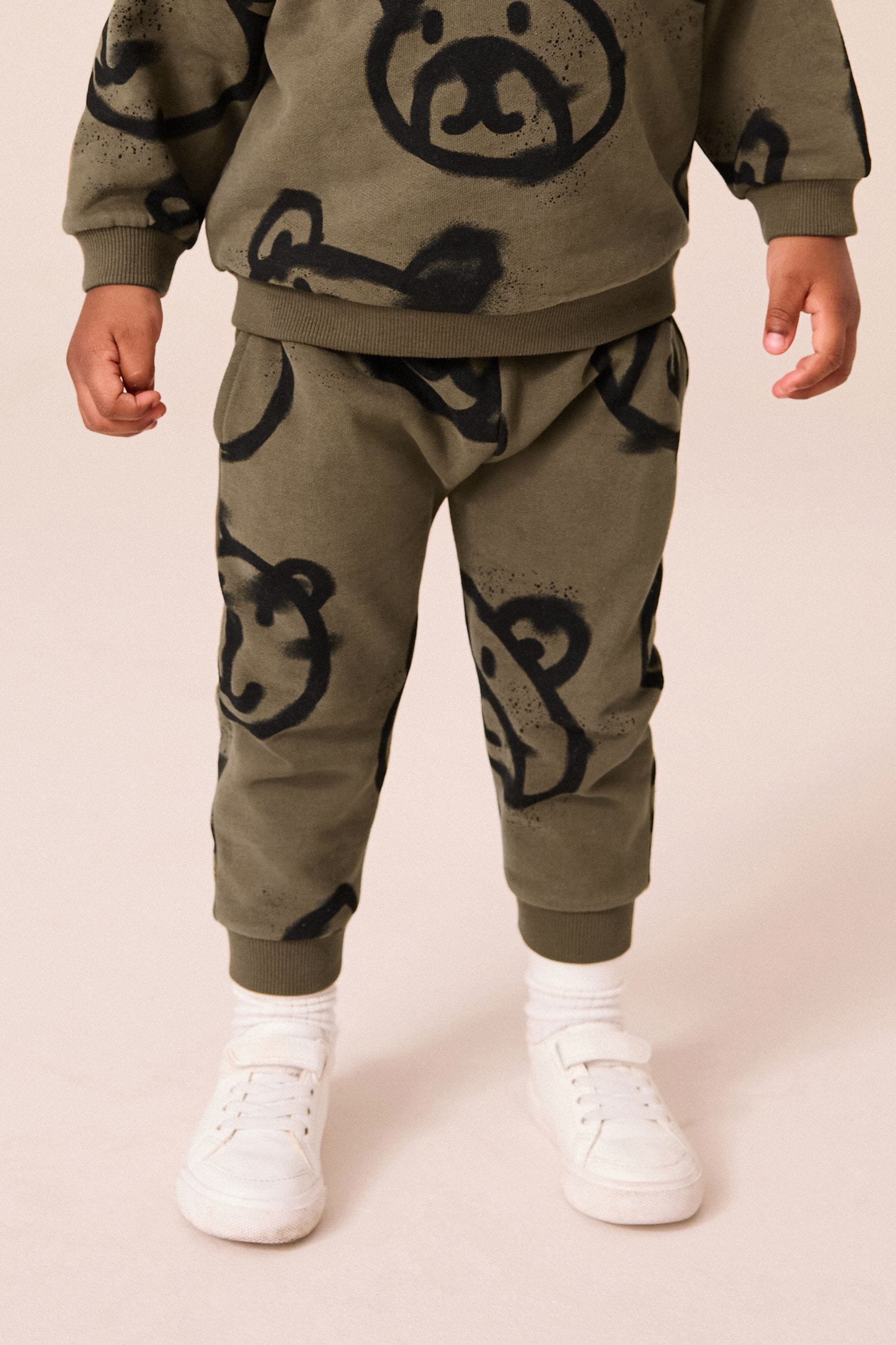 Khaki Green Spray Bears All-Over Print Character 100% Cotton Sweatshirt and Joggers Set (3mths-7yrs)