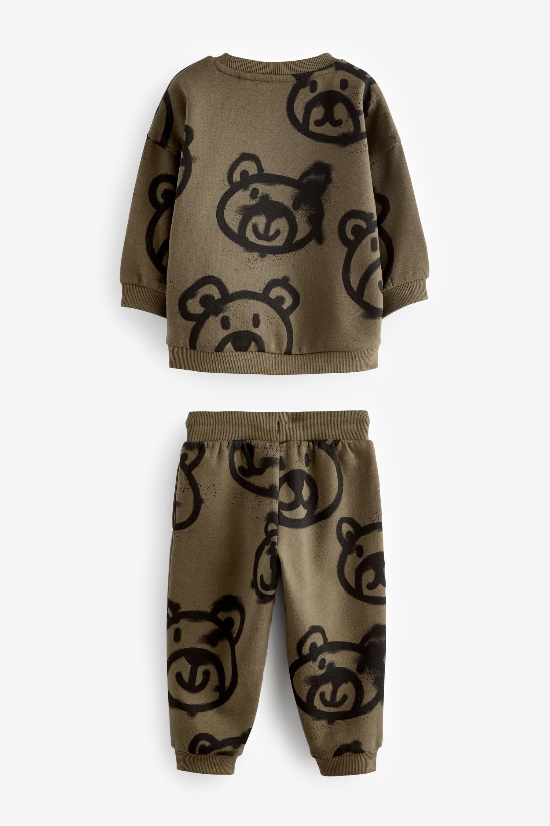 Khaki Green Spray Bears All-Over Print Character 100% Cotton Sweatshirt and Joggers Set (3mths-7yrs)