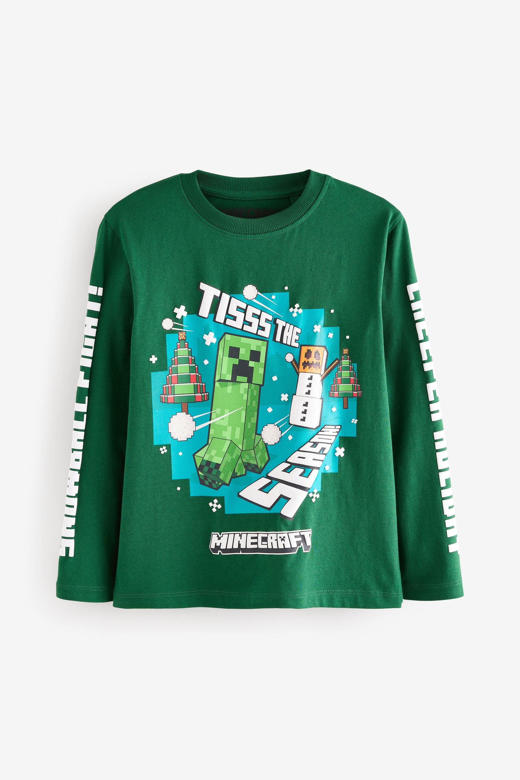 Green Licensed Minecraft Long Sleeve 100% Cotton T-Shirt (3-16yrs)