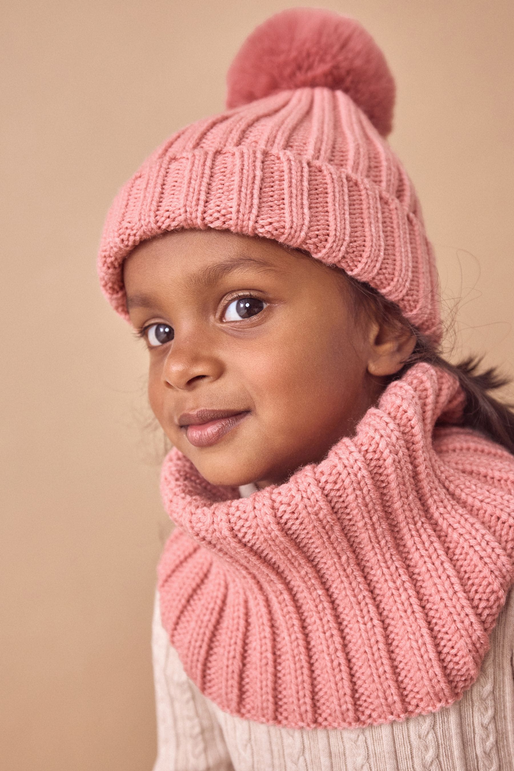 Pink Ribbed Knitted Snood (1-16yrs)