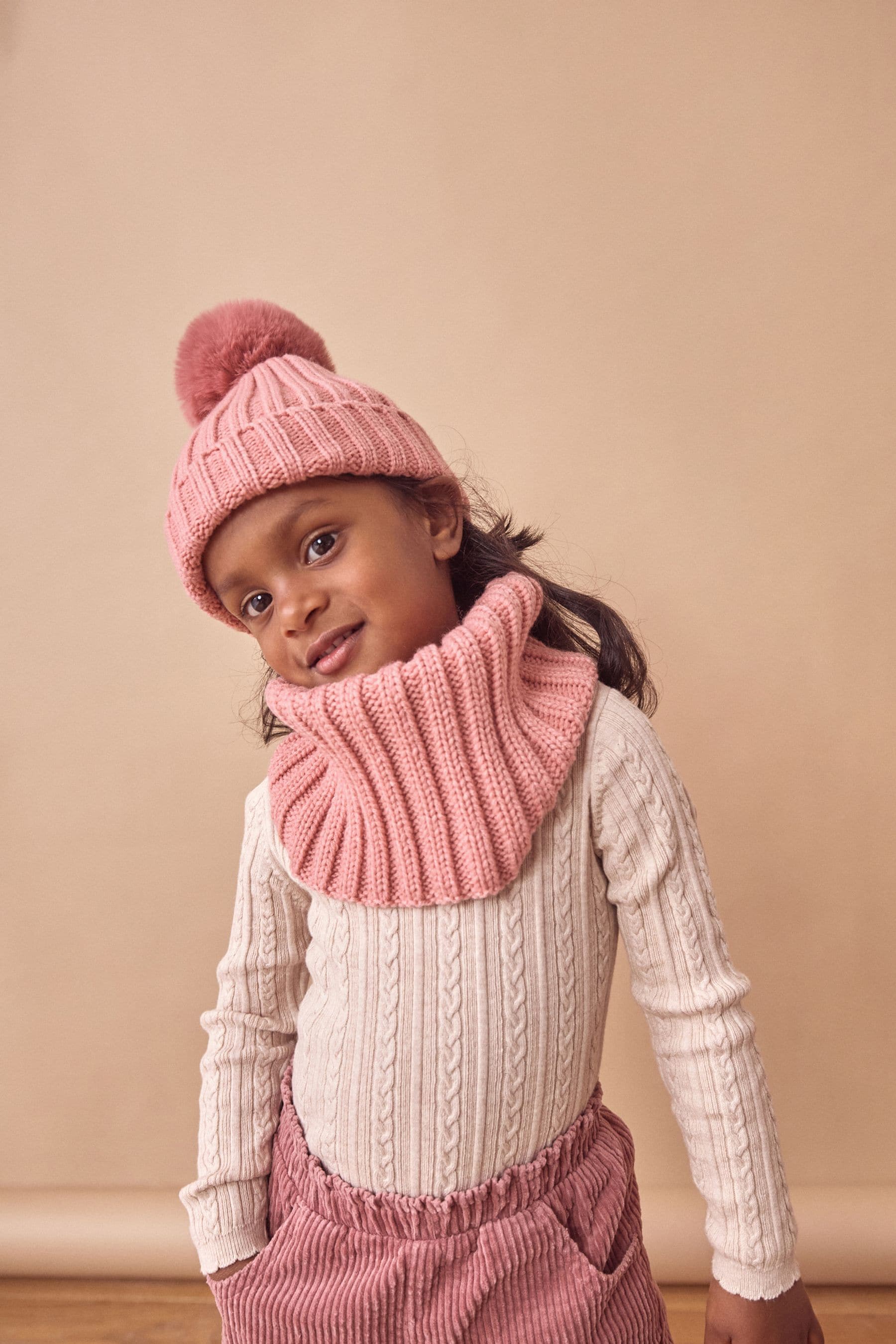 Pink Ribbed Knitted Snood (1-16yrs)