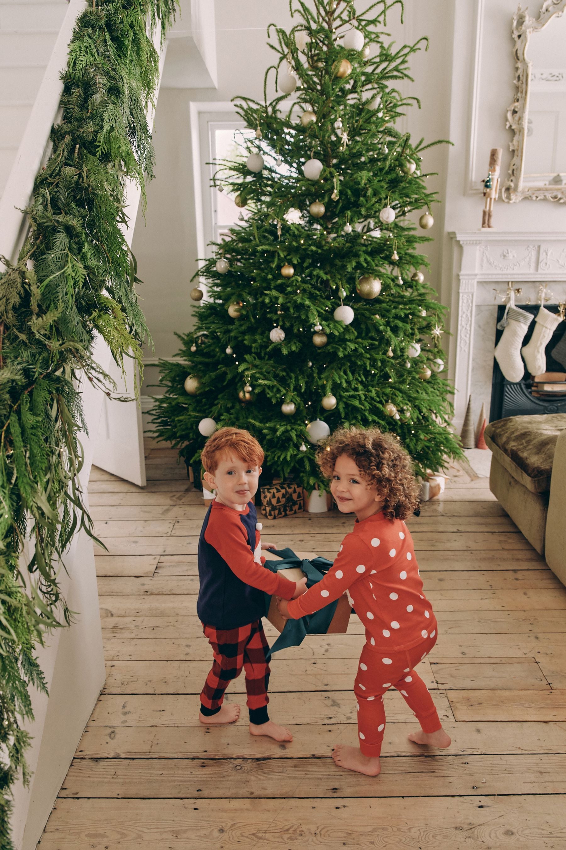 Navy Blue/Red Santa Check Woven Bottoms 100% Cotton Single Christmas Pyjamas (9mths-12yrs)