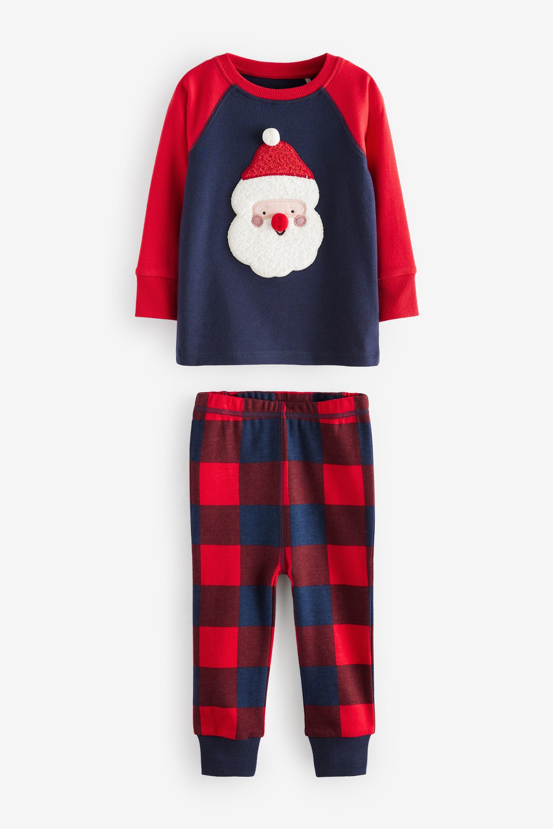 Navy Blue/Red Santa Check Woven Bottoms 100% Cotton Single Christmas Pyjamas (9mths-12yrs)