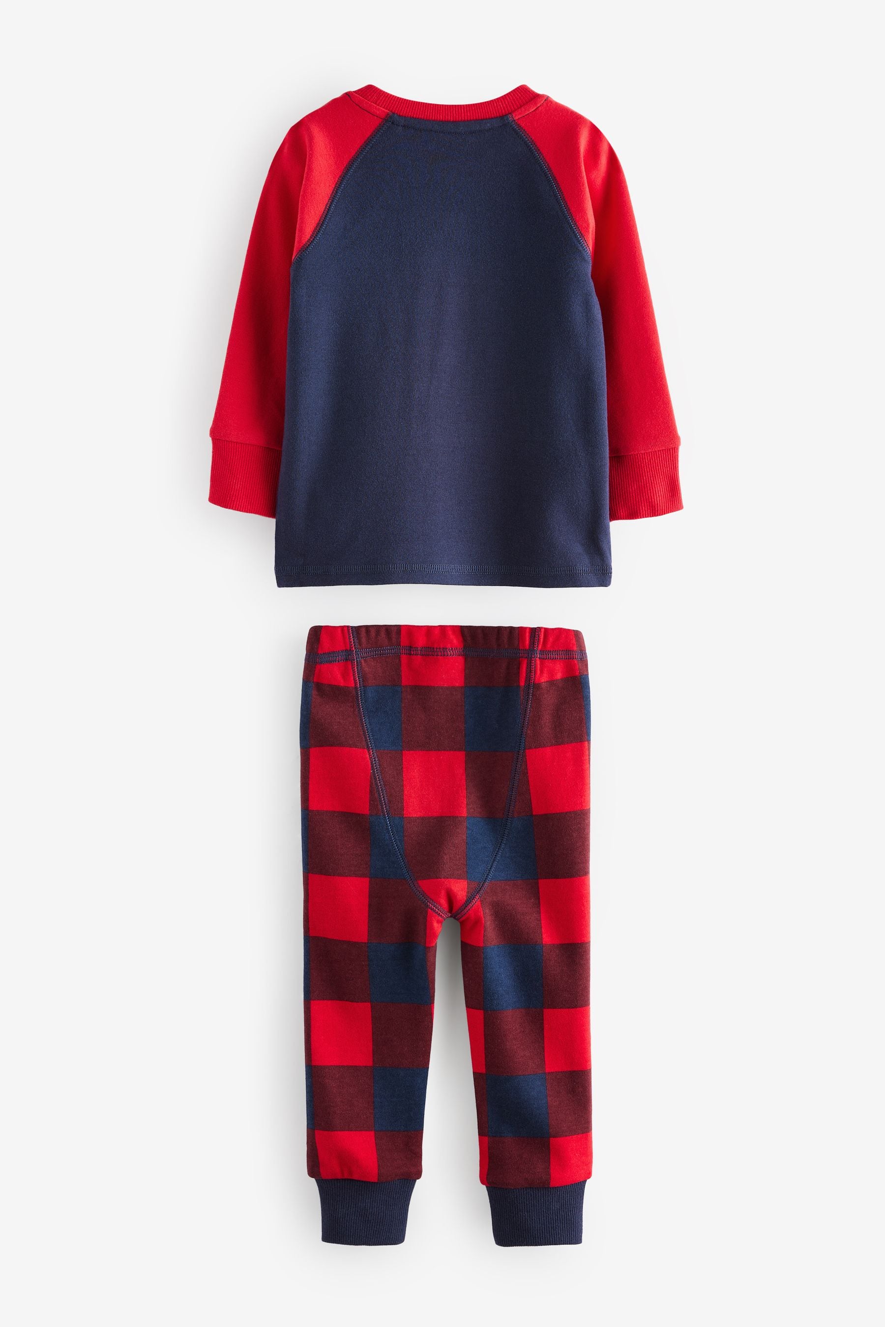 Navy Blue/Red Santa Check Woven Bottoms 100% Cotton Single Christmas Pyjamas (9mths-12yrs)