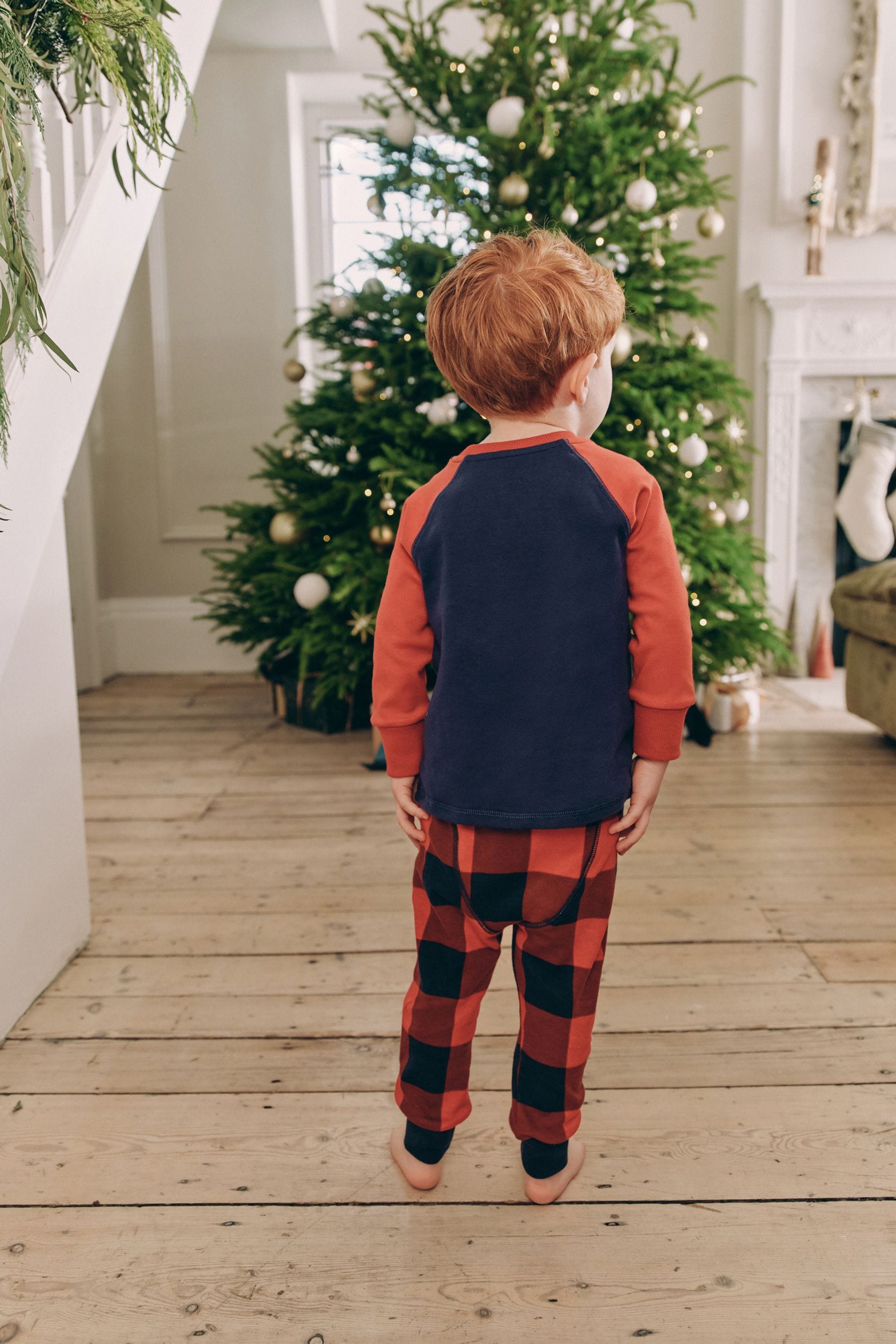 Navy Blue/Red Santa Check Woven Bottoms 100% Cotton Single Christmas Pyjamas (9mths-12yrs)