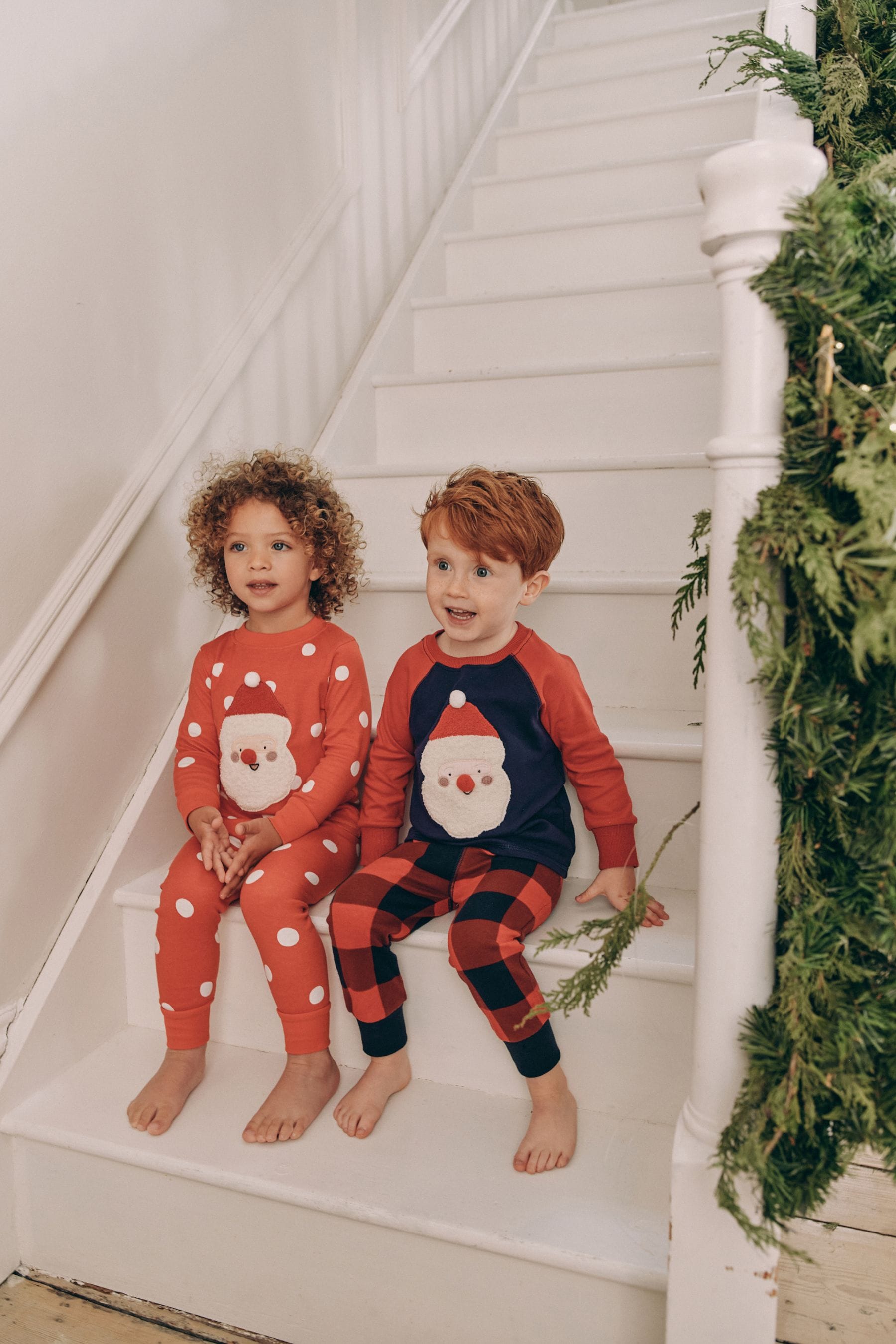 Navy Blue/Red Santa Check Woven Bottoms 100% Cotton Single Christmas Pyjamas (9mths-12yrs)