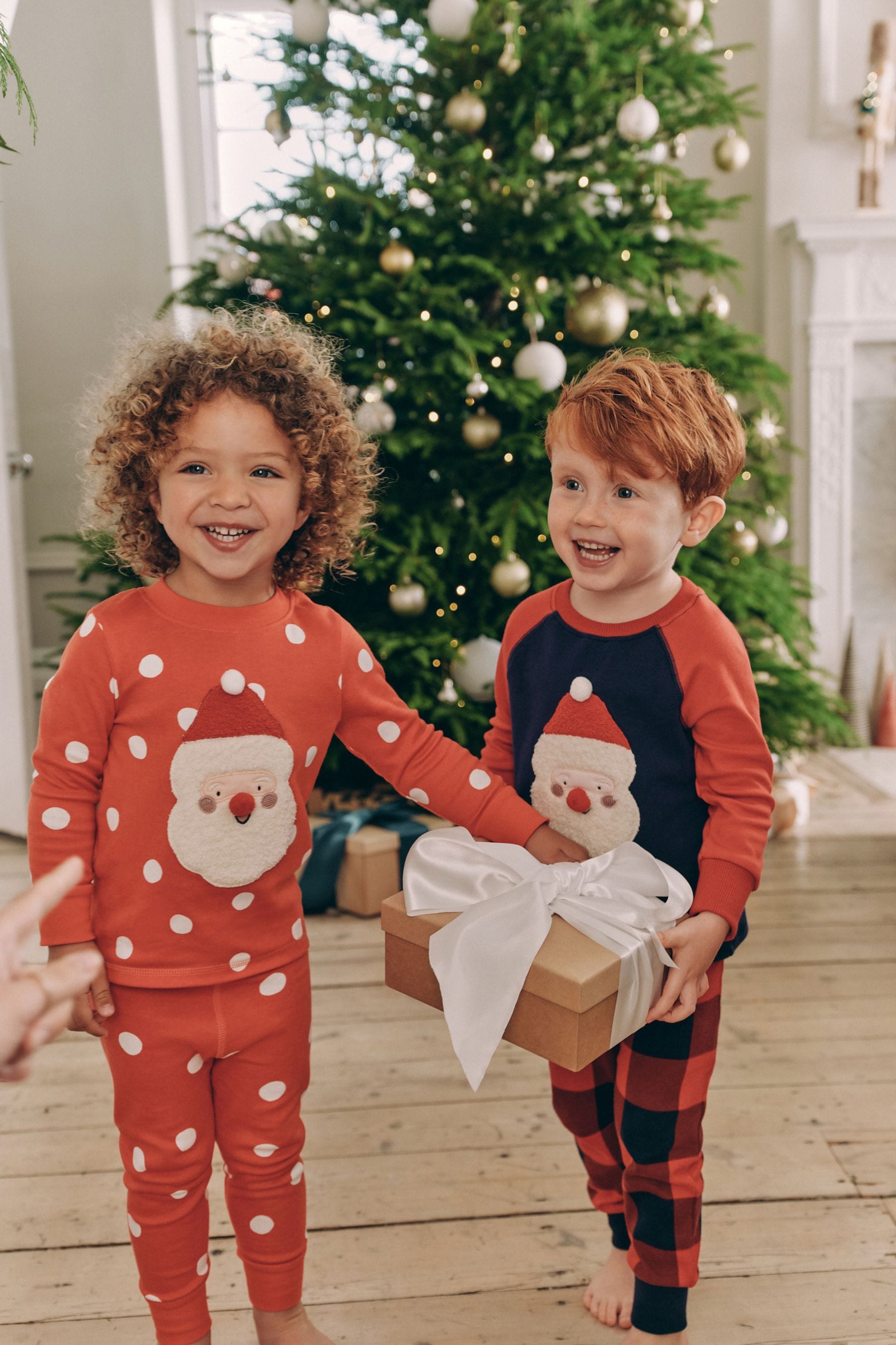 Navy Blue/Red Santa Check Woven Bottoms 100% Cotton Single Christmas Pyjamas (9mths-12yrs)