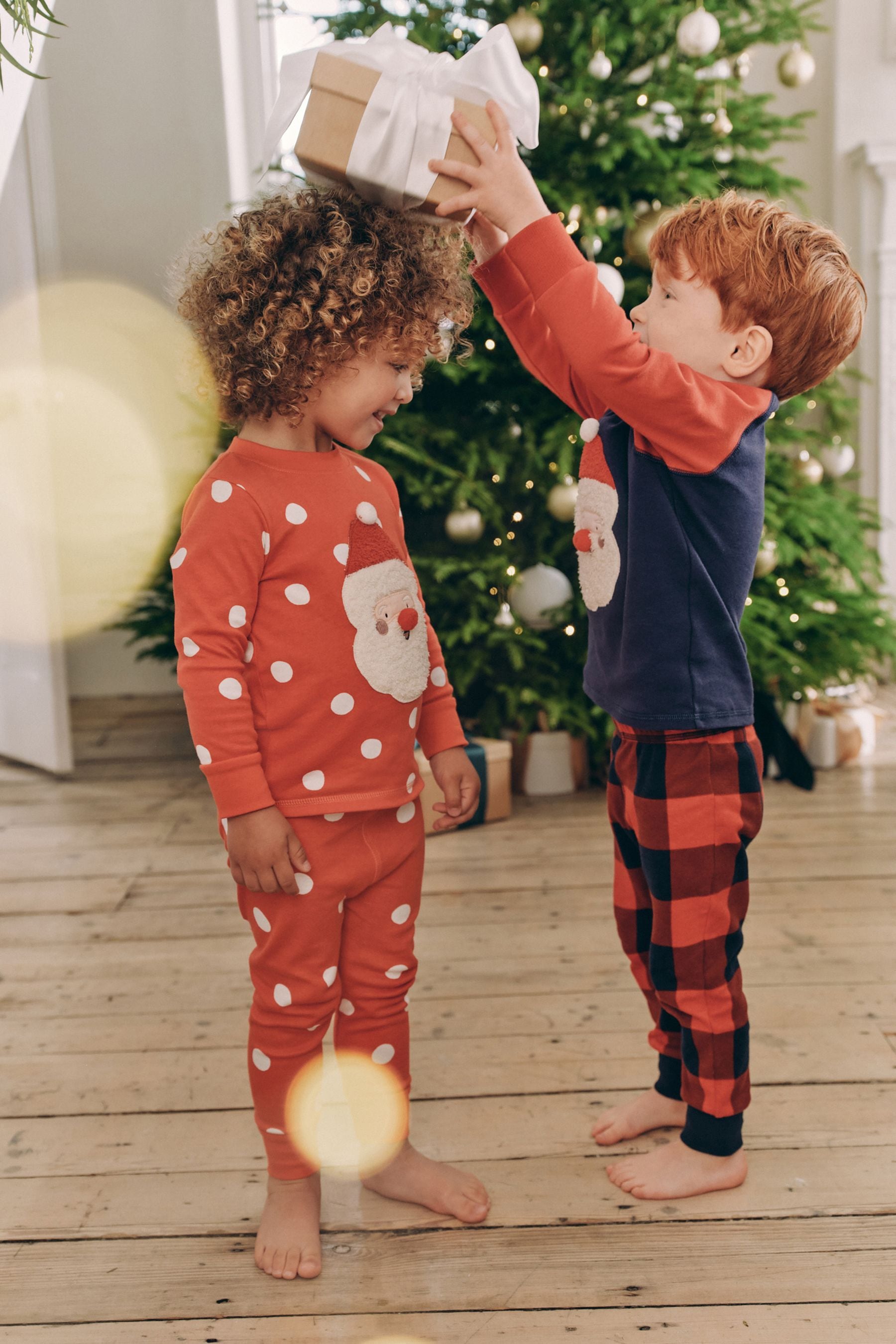 Navy Blue/Red Santa Check Woven Bottoms 100% Cotton Single Christmas Pyjamas (9mths-12yrs)