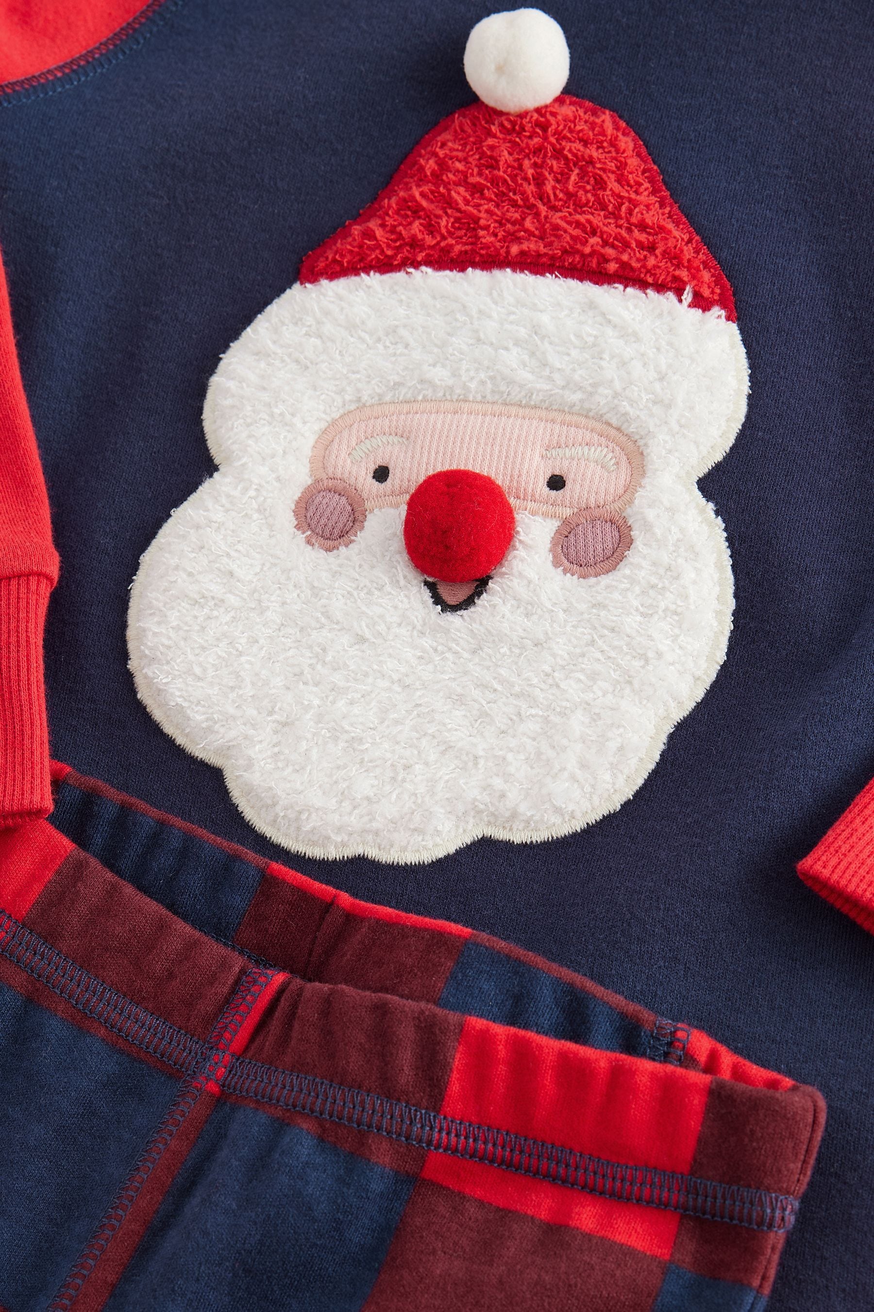 Navy/Red Santa Check 100% Cotton Single Christmas Pyjamas (9mths-12yrs)