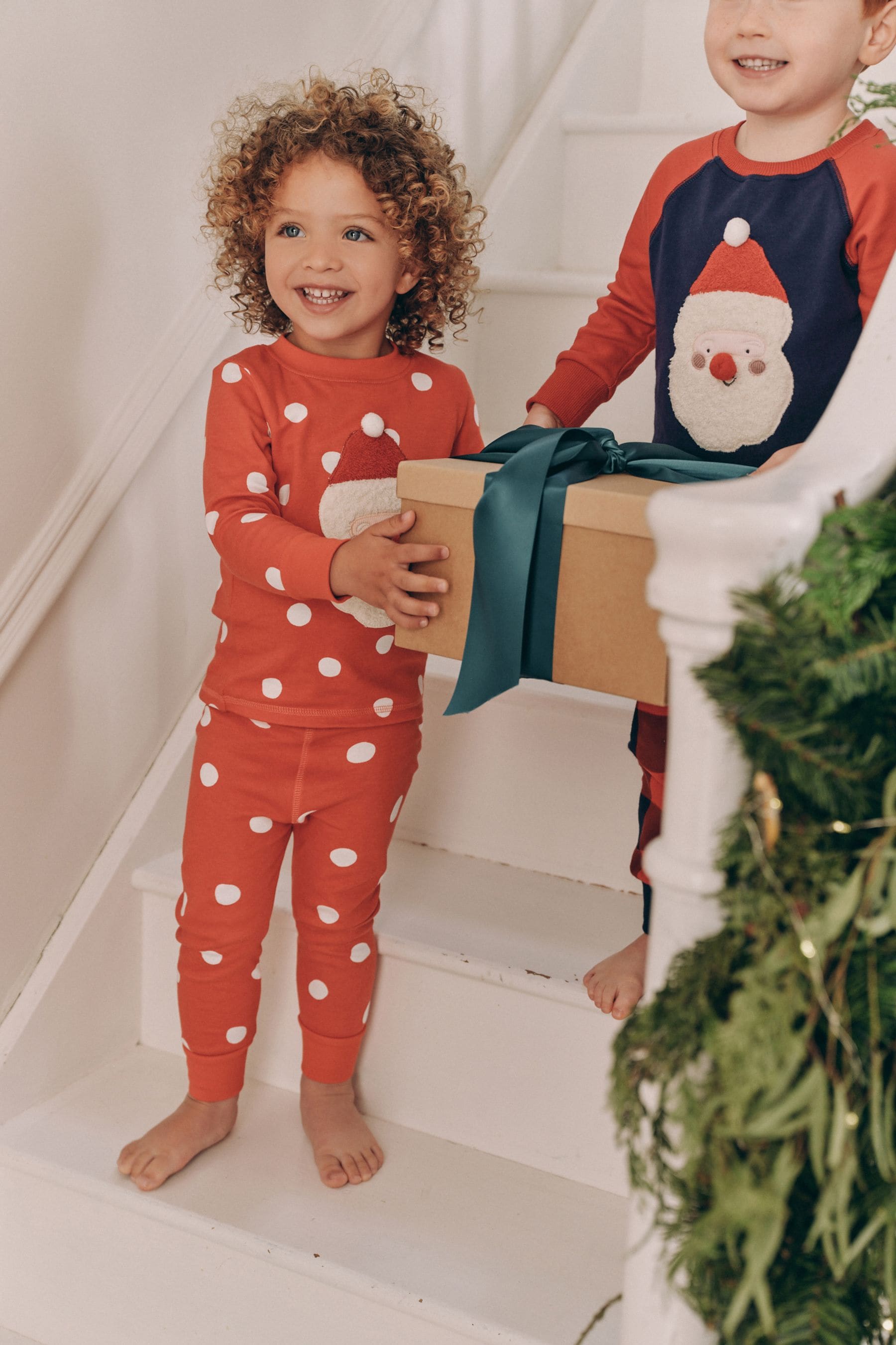 Navy Blue/Red Santa Check Woven Bottoms 100% Cotton Single Christmas Pyjamas (9mths-12yrs)