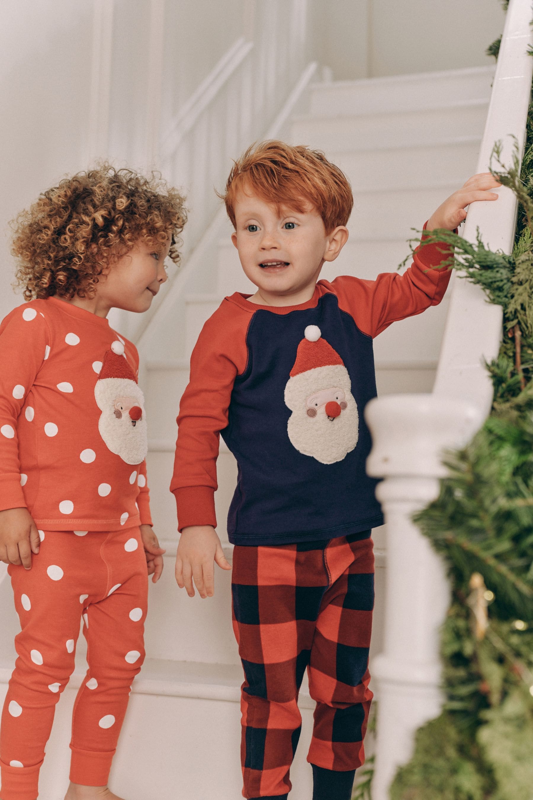 Navy Blue/Red Santa Check Woven Bottoms 100% Cotton Single Christmas Pyjamas (9mths-12yrs)