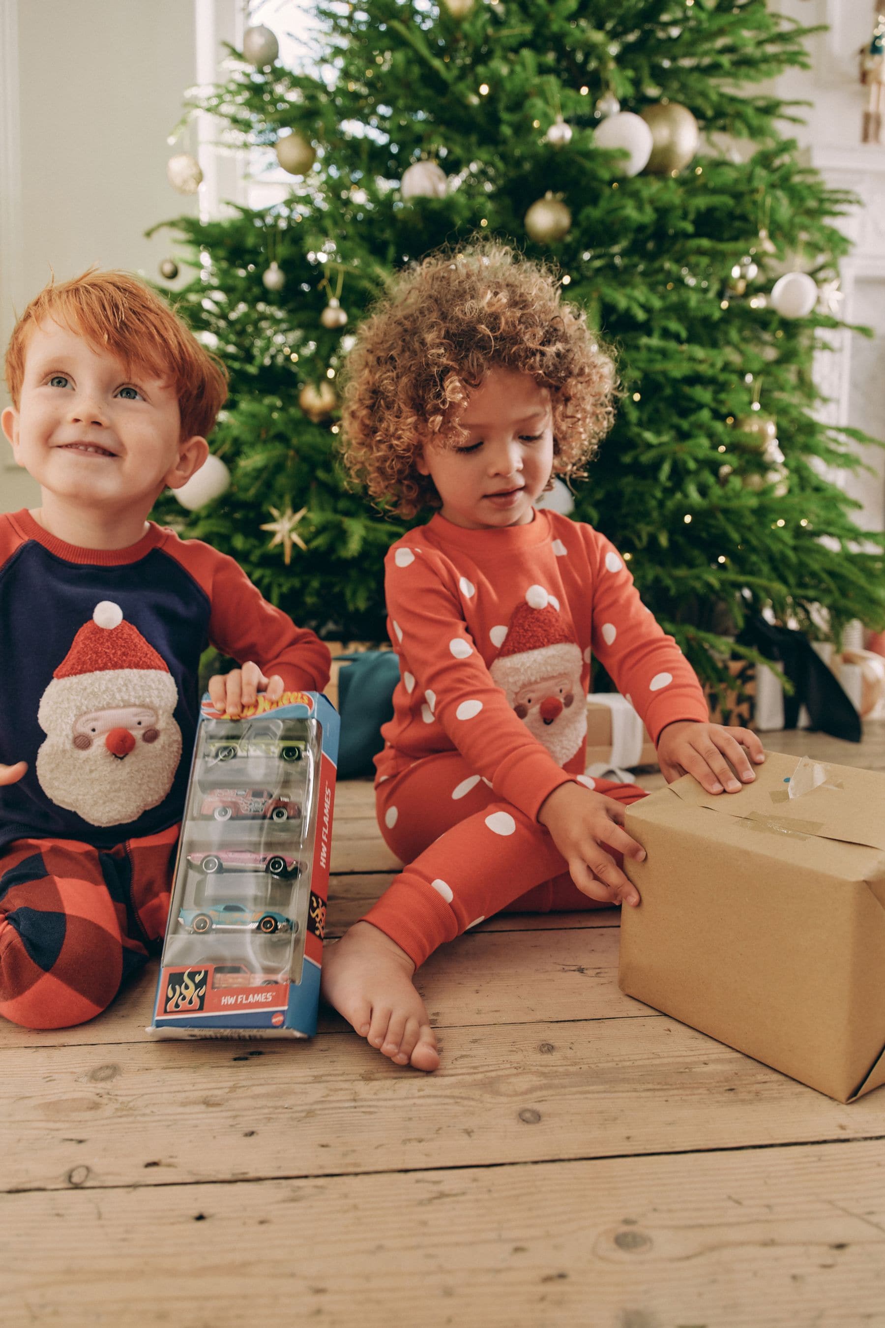 Navy Blue/Red Santa Check Woven Bottoms 100% Cotton Single Christmas Pyjamas (9mths-12yrs)