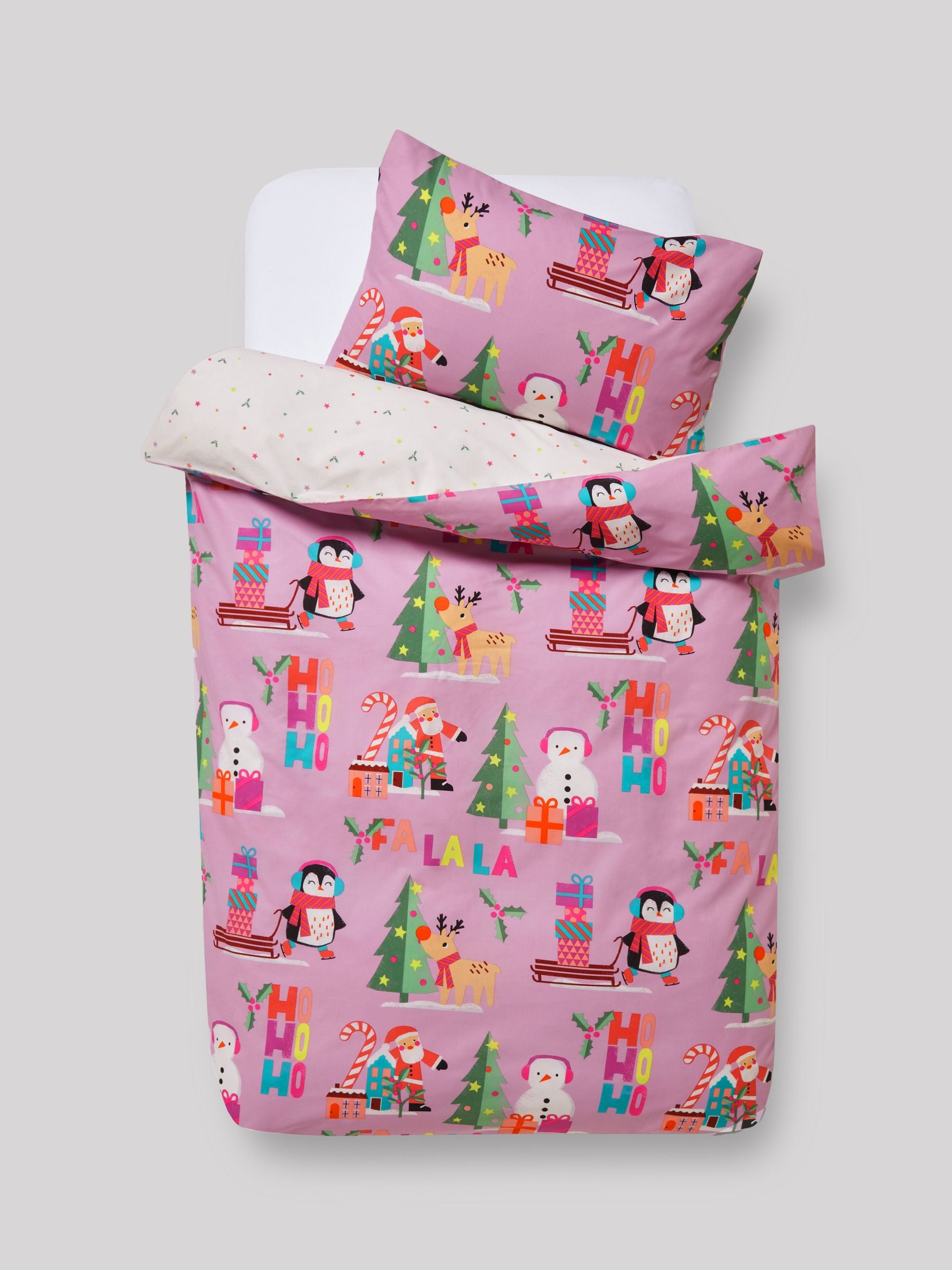 Bright Santa Fa La La Christmas Duvet Cover and Pillowcase Set