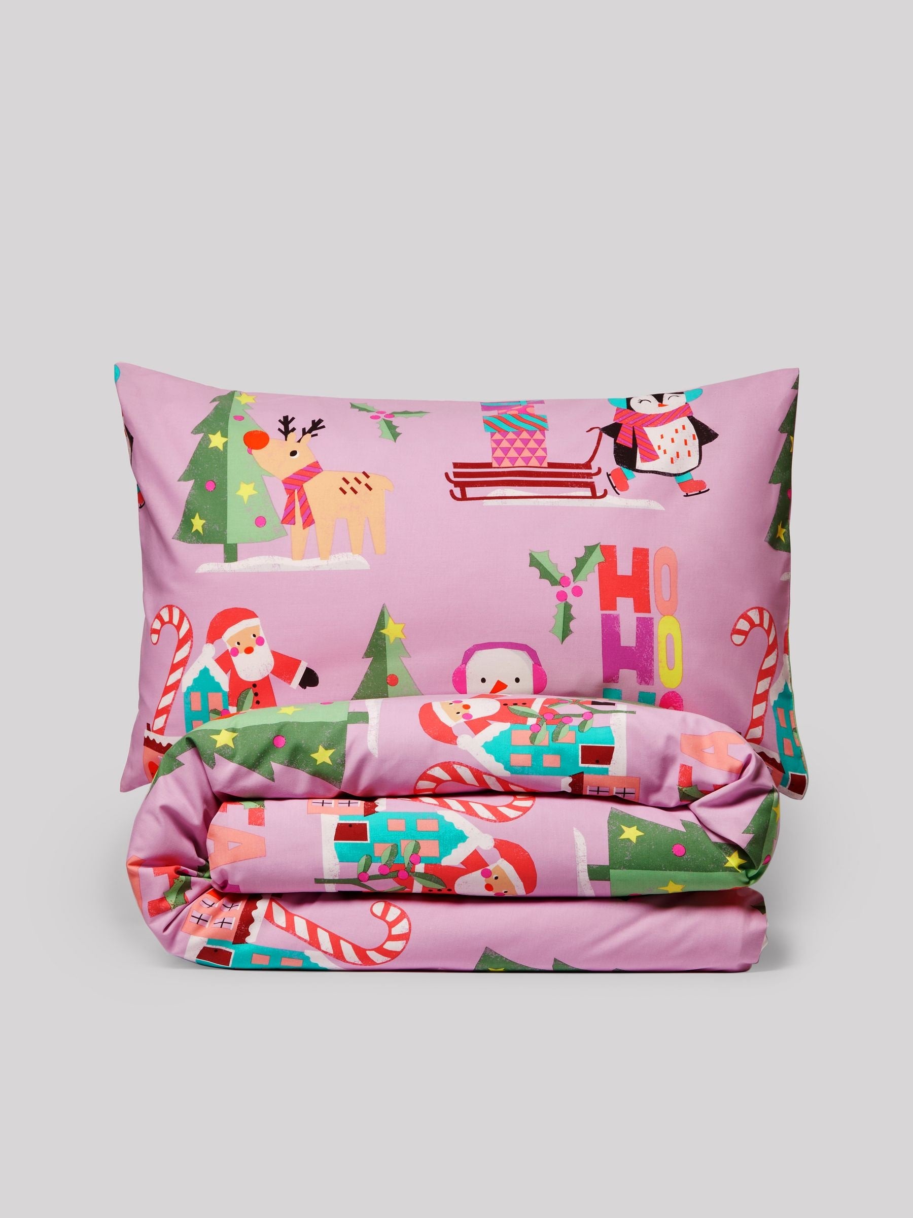 Bright Santa Fa La La Christmas Duvet Cover and Pillowcase Set