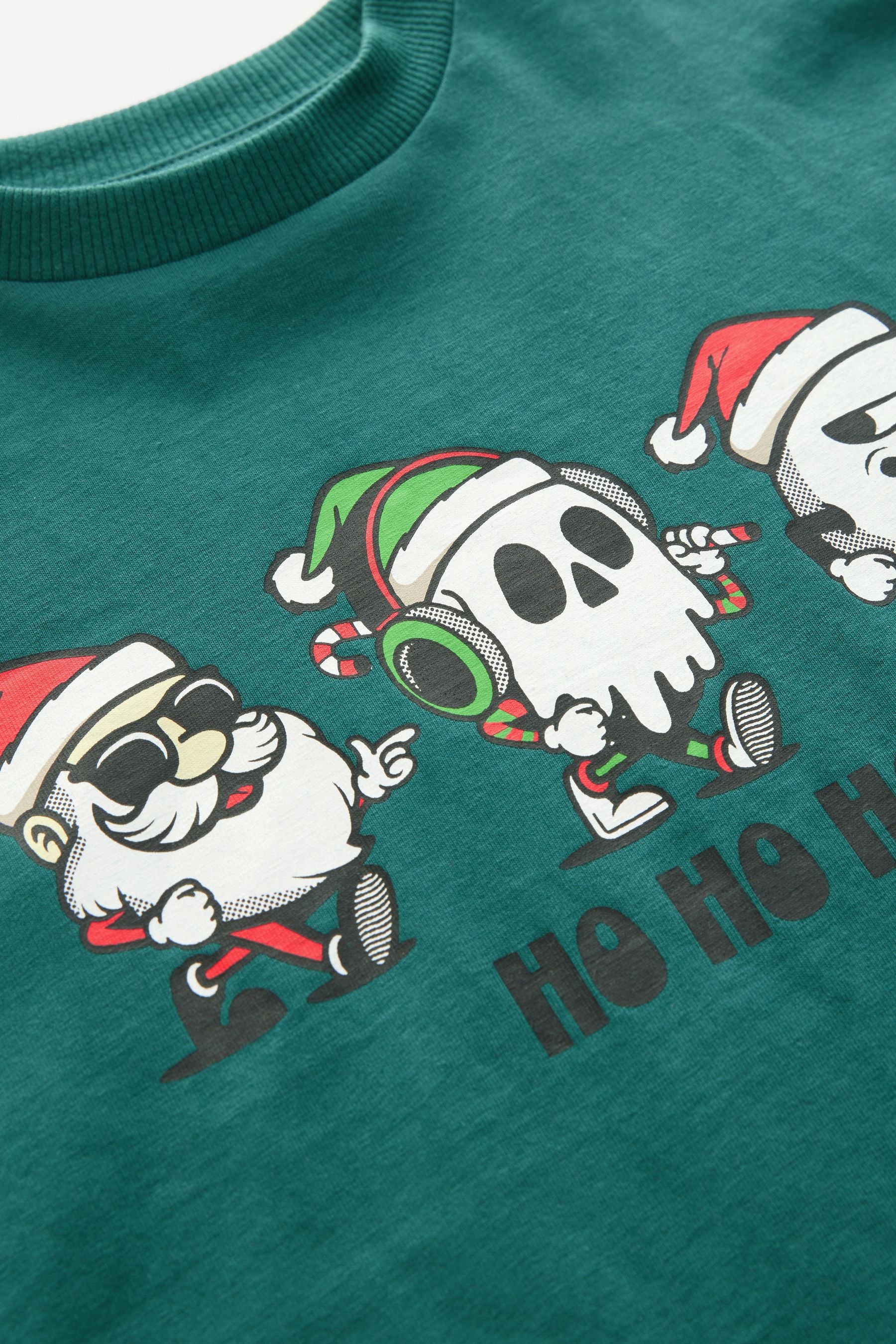 Green Back Print 100% Cotton Long Sleeve Christmas T-Shirt (3-16yrs)