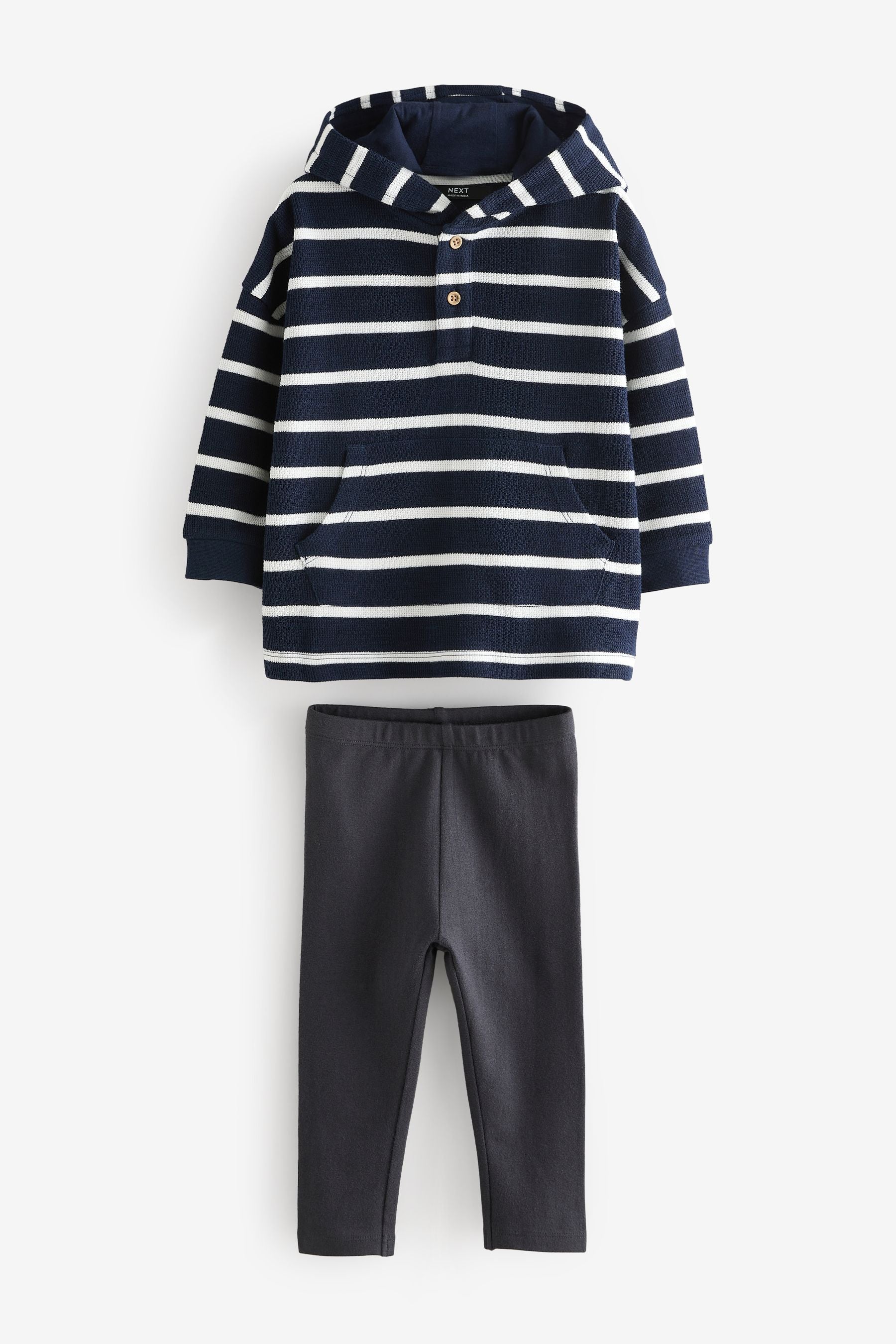 Navy/White Stripe Long Sleeve 100% Cotton Hoodie and Leggings Set (3mths-7yrs)