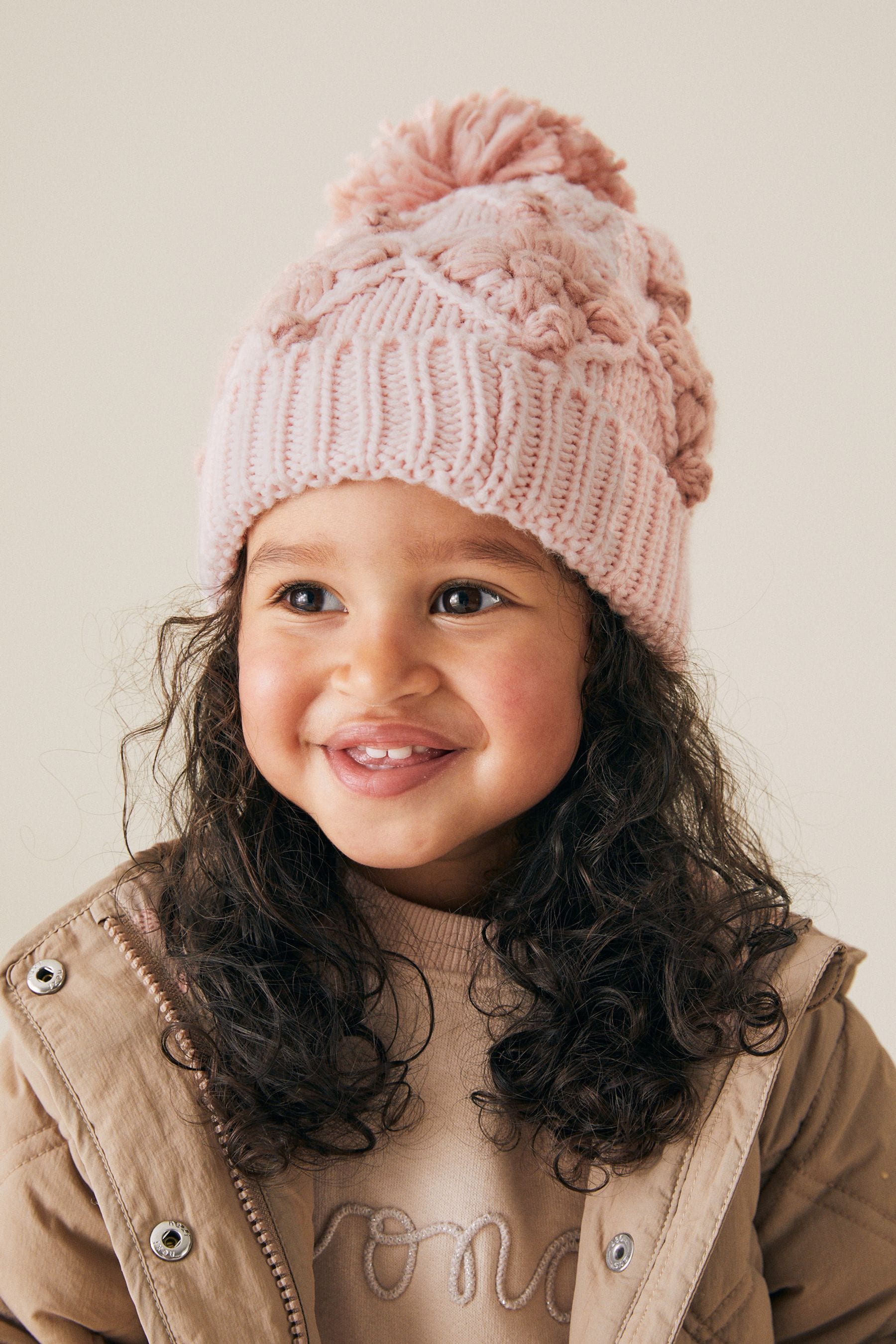 Pink Hand Crafted Pom Beanie Hat (3-10yrs)