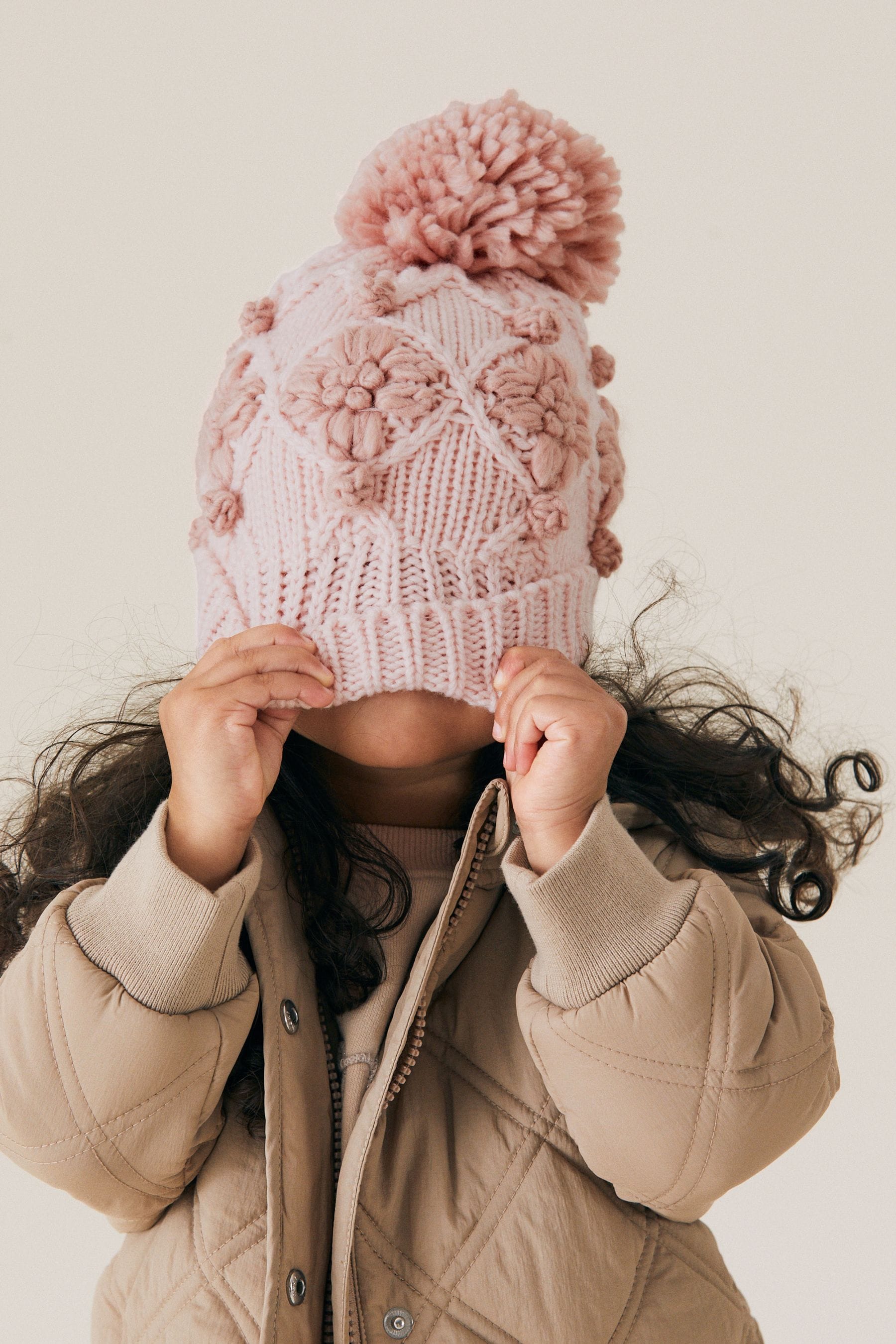 Pink Hand Crafted Pom Beanie Hat (3-10yrs)