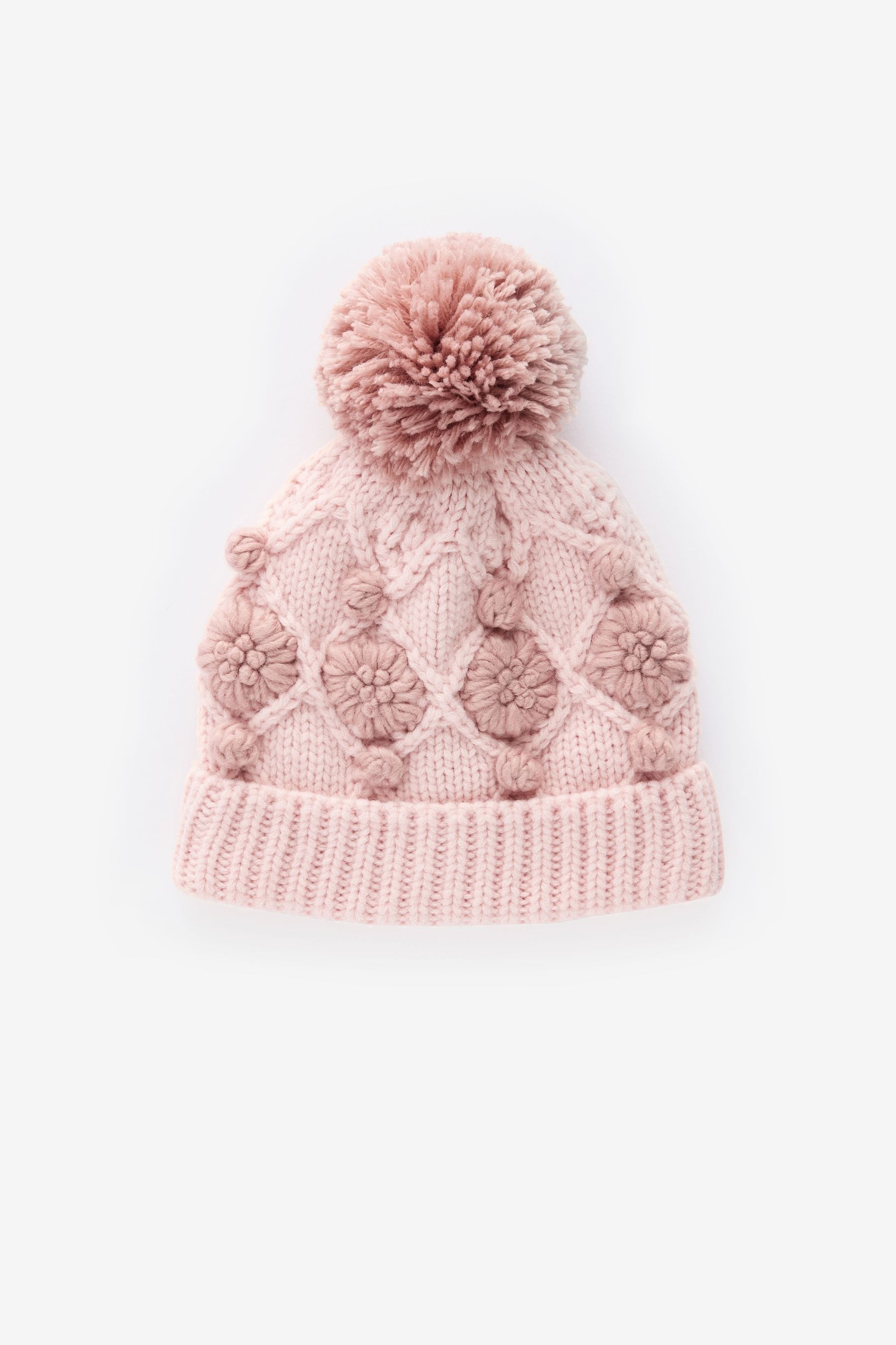 Pink Hand Crafted Pom Beanie Hat (3-10yrs)