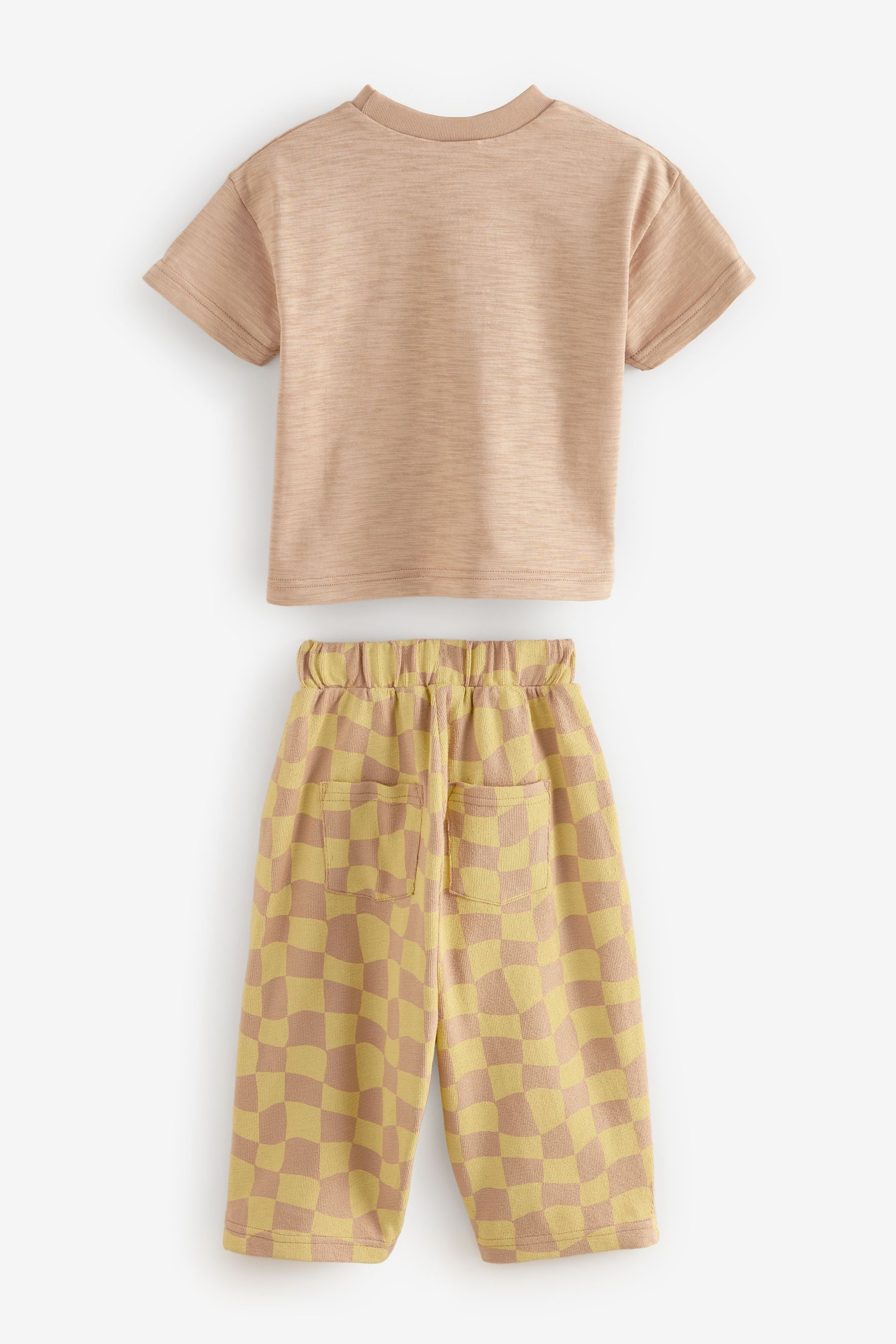 Yellow Checkerboard Short Sleeve T-Shirt And Wide Leg Trousers (3mths-7yrs)