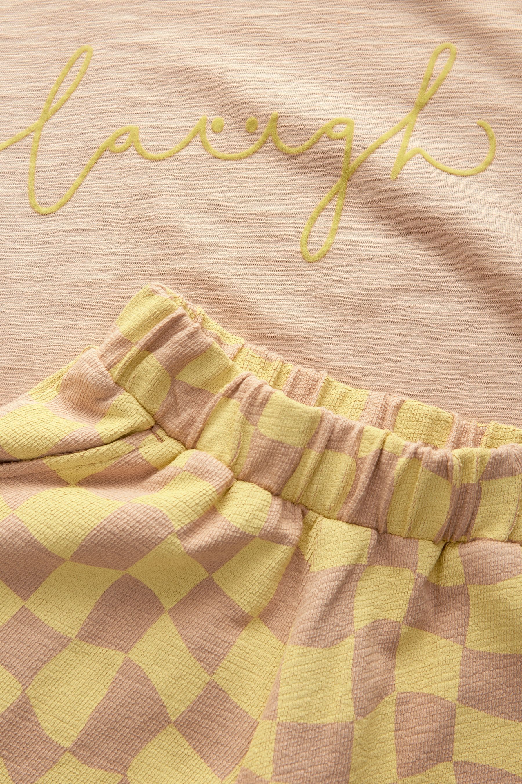 Yellow Checkerboard Short Sleeve T-Shirt And Wide Leg Trousers (3mths-7yrs)