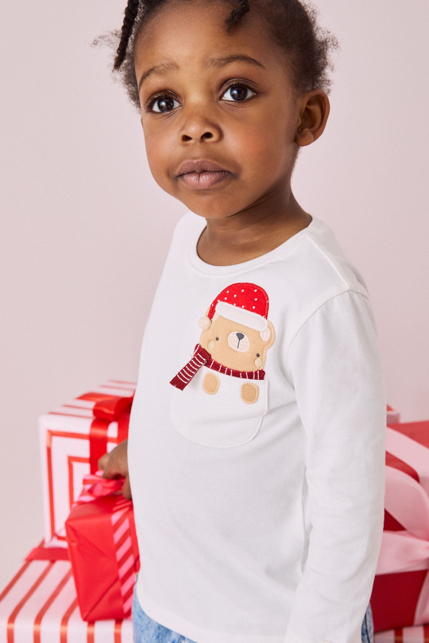 Ecru Christmas Bear 100% Cotton Long Sleeve T-Shirt (3mths-7yrs)