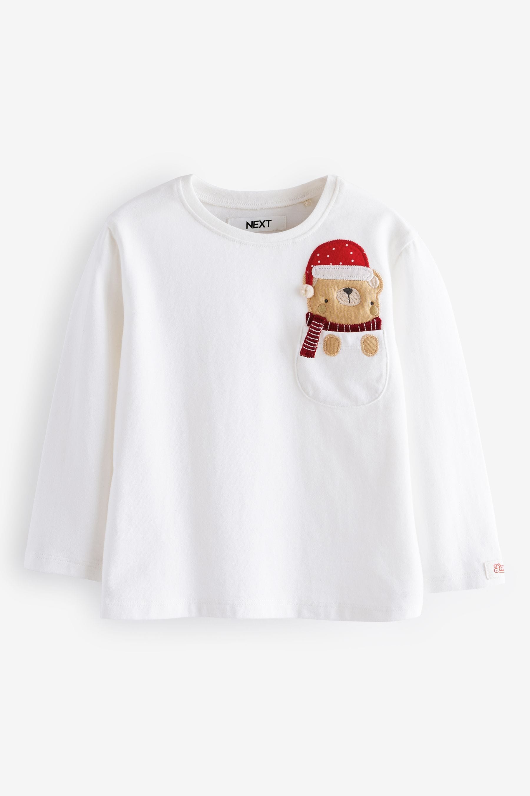 Ecru Christmas Bear 100% Cotton Long Sleeve T-Shirt (3mths-7yrs)