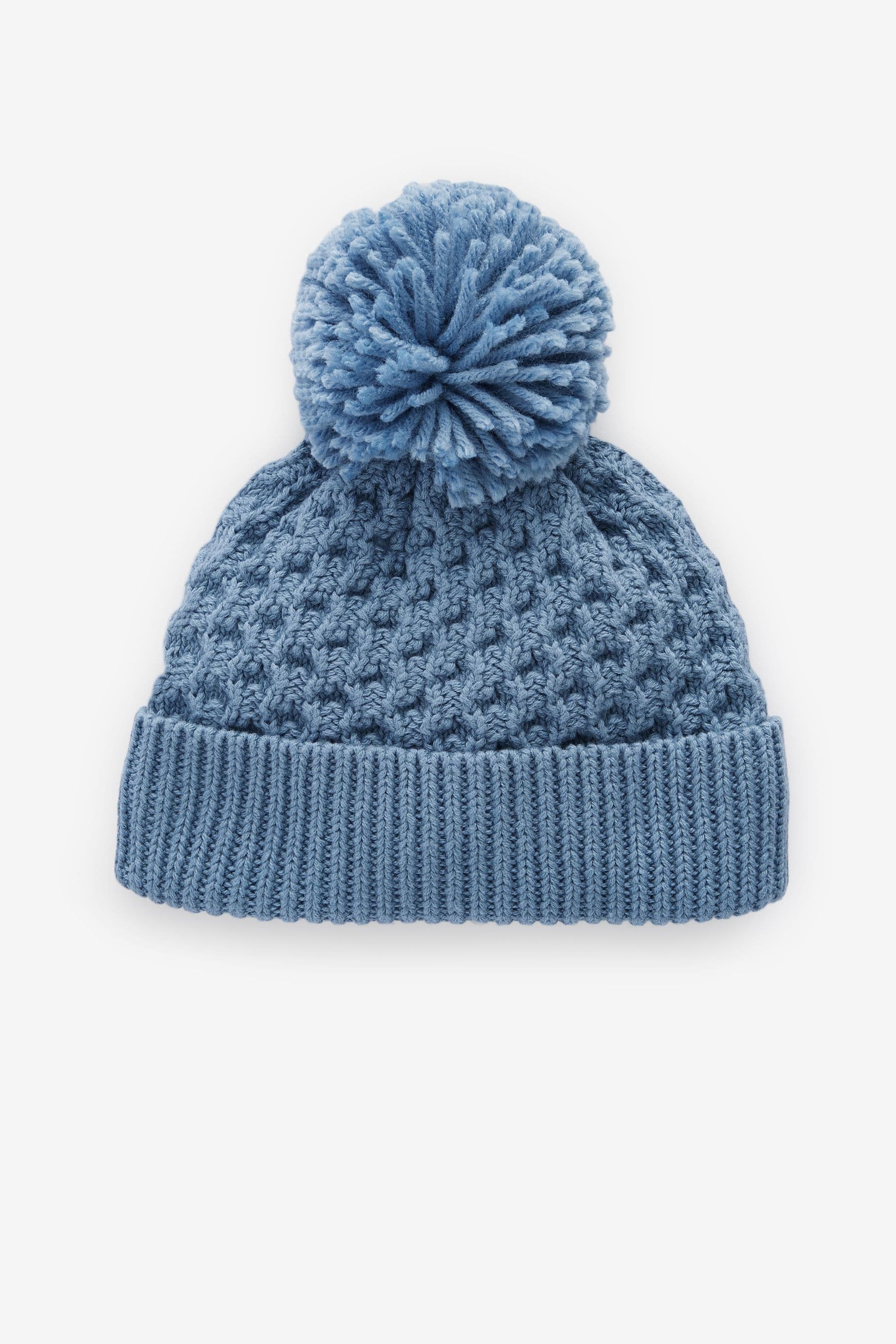 Blue Baby Waffle Pom Hat (0mths-2yrs)