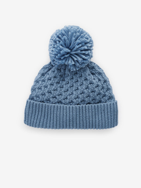 Blue Baby Waffle Pom Hat (0mths-2yrs)