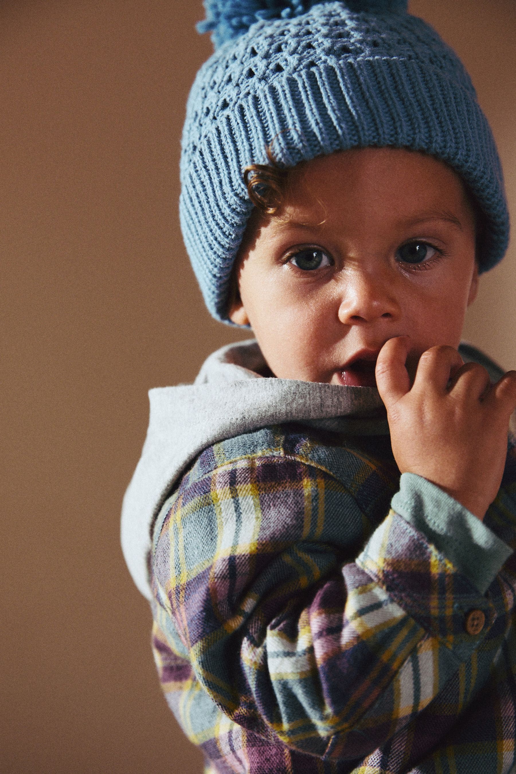 Blue Baby Waffle Pom Hat (0mths-2yrs)