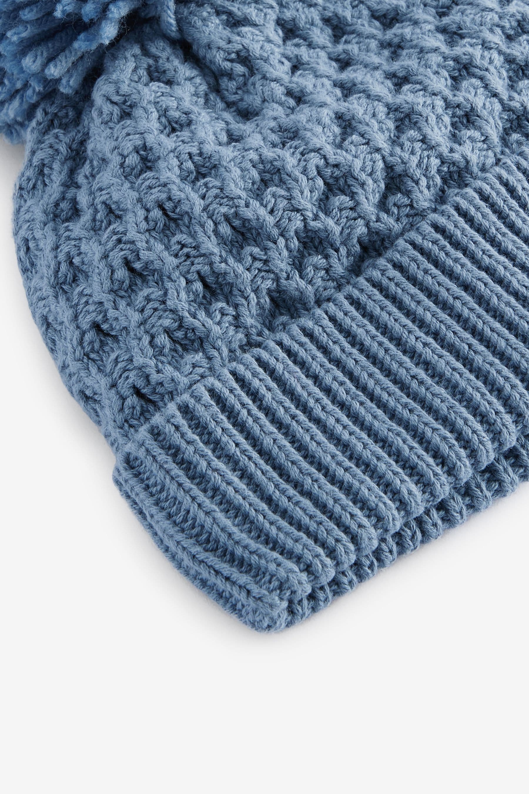 Blue Baby Waffle Pom Hat (0mths-2yrs)