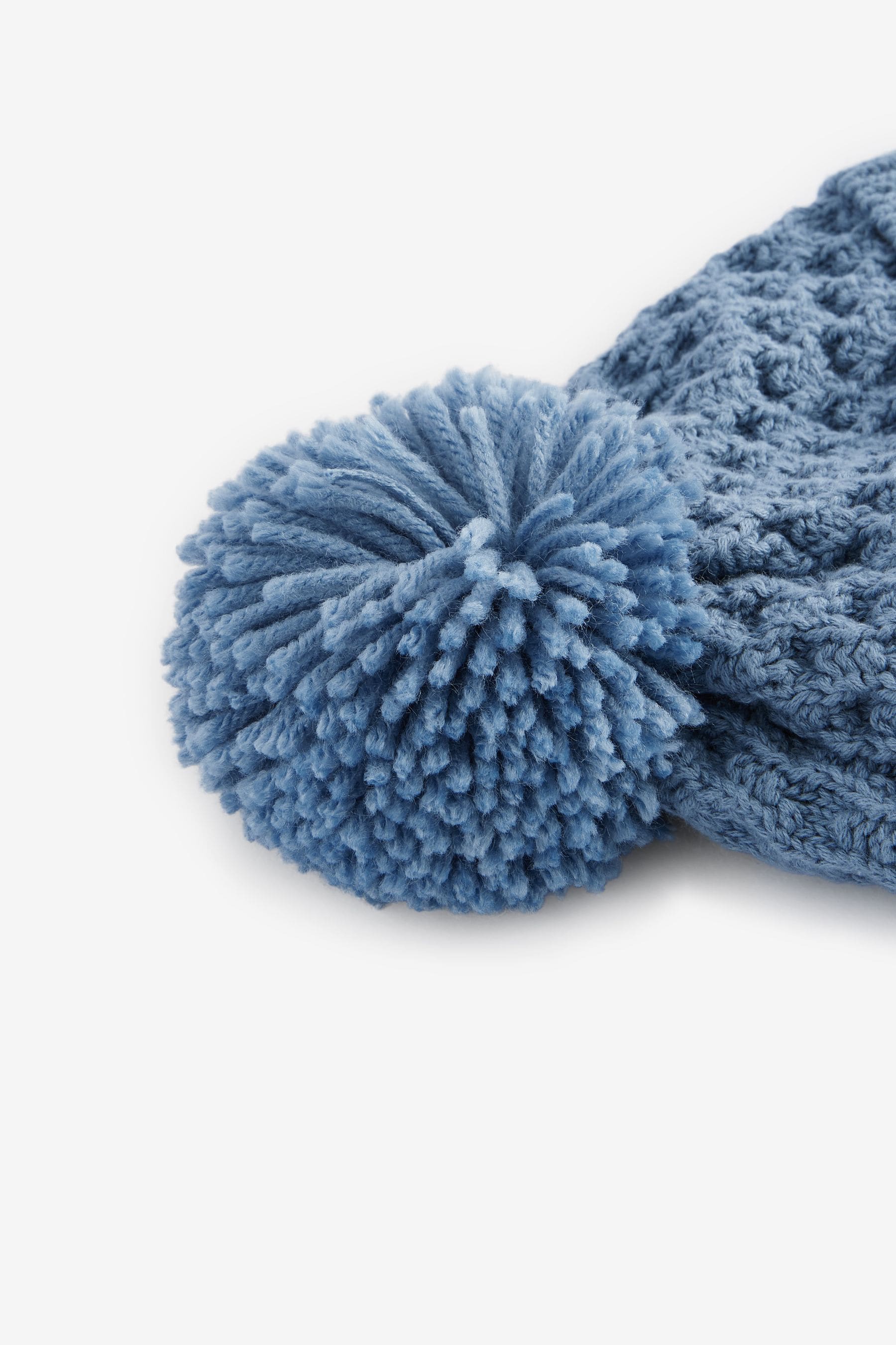 Blue Baby Waffle Pom Hat (0mths-2yrs)