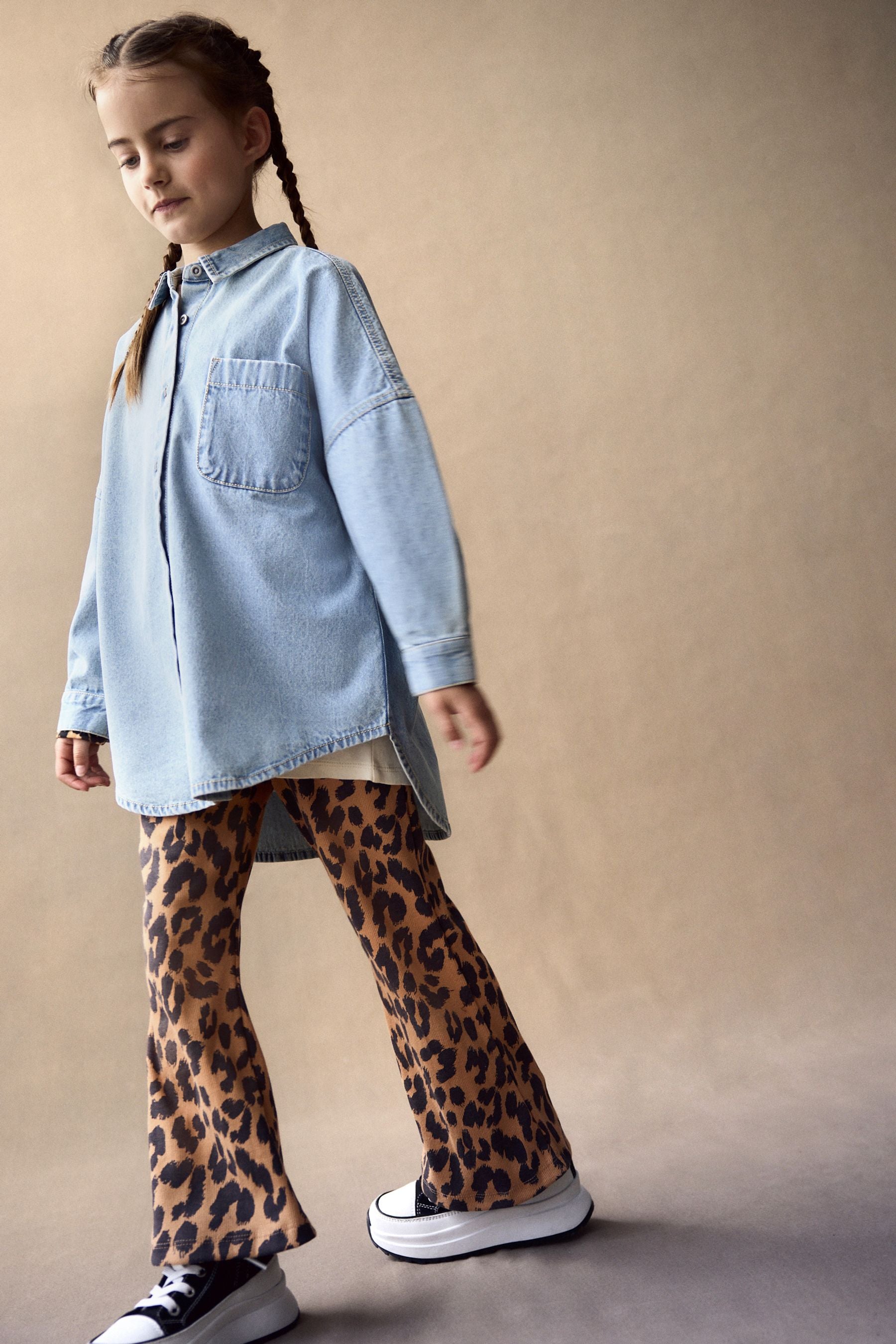 Animal Flare Leggings And Denim Shirt Set (3-16yrs)