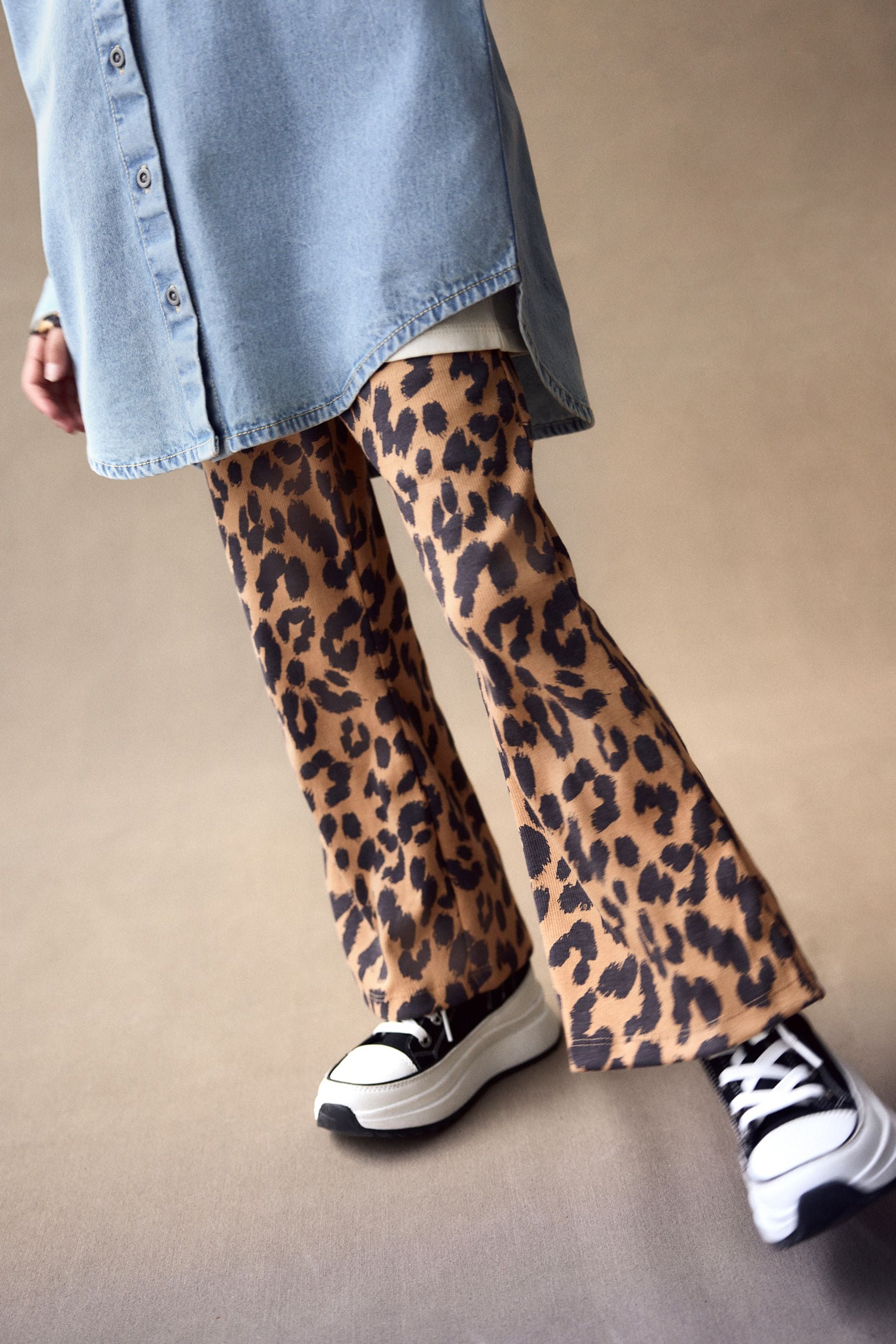 Animal Flare Leggings And Denim Shirt Set (3-16yrs)