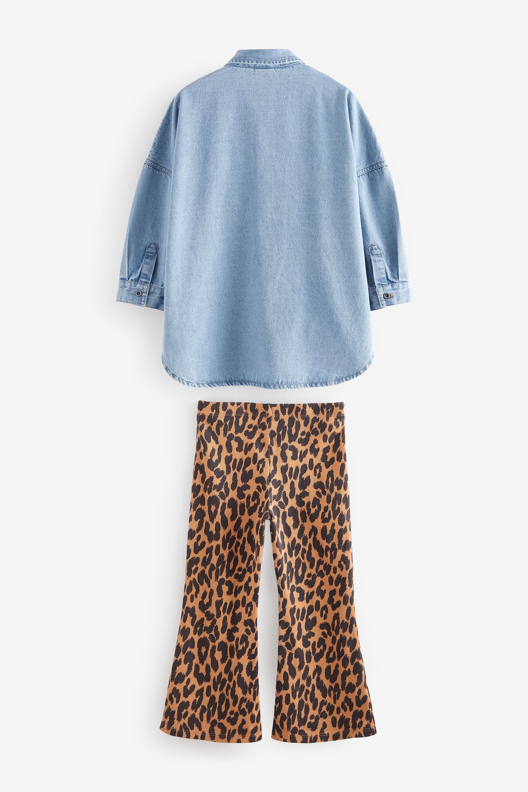 Animal Flare Leggings And Denim Shirt Set (3-16yrs)