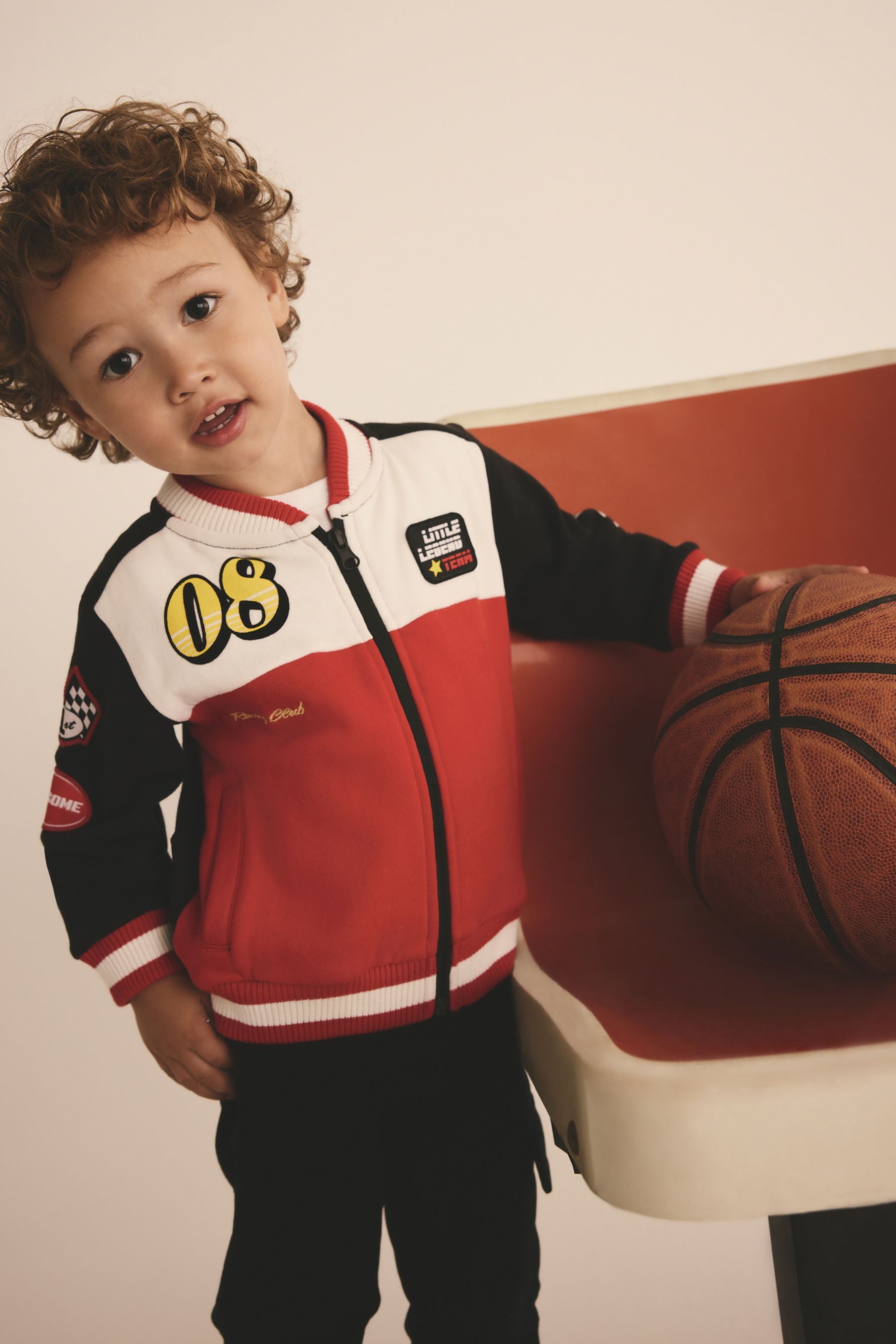 Red/Black Colourblock Zip Through Bomber Jacket (3mths-7yrs)