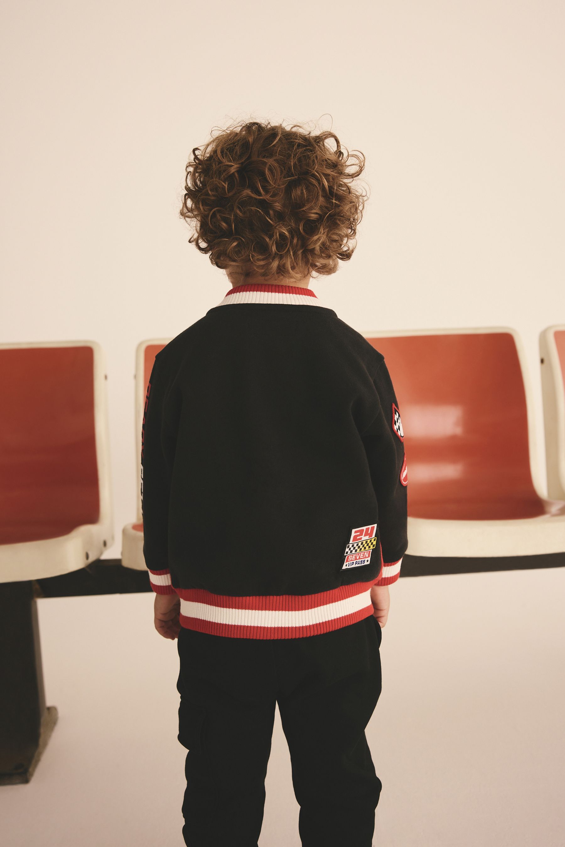 Red/Black Colourblock Zip Through Bomber Jacket (3mths-7yrs)