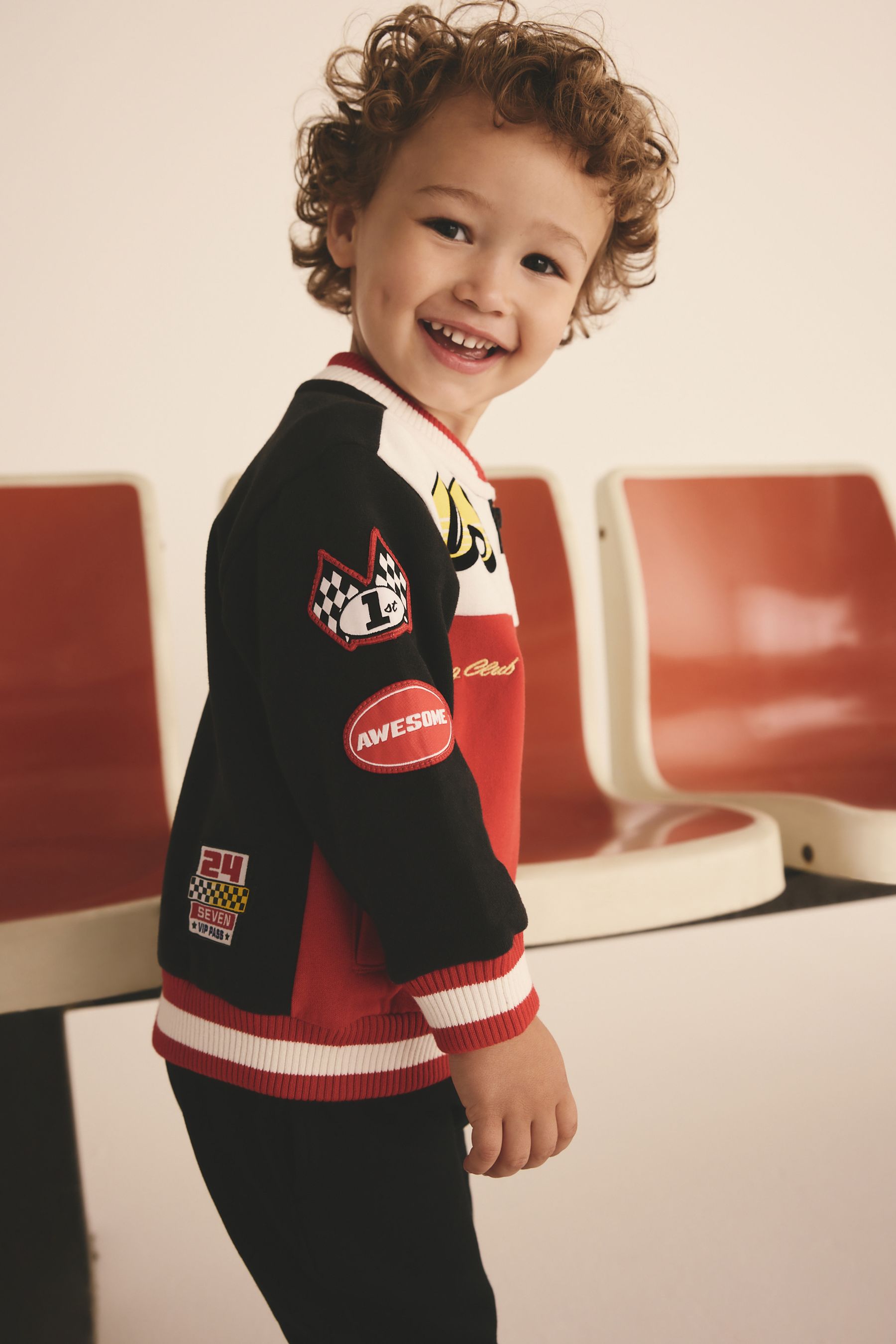 Red/Black Colourblock Zip Through Bomber Jacket (3mths-7yrs)