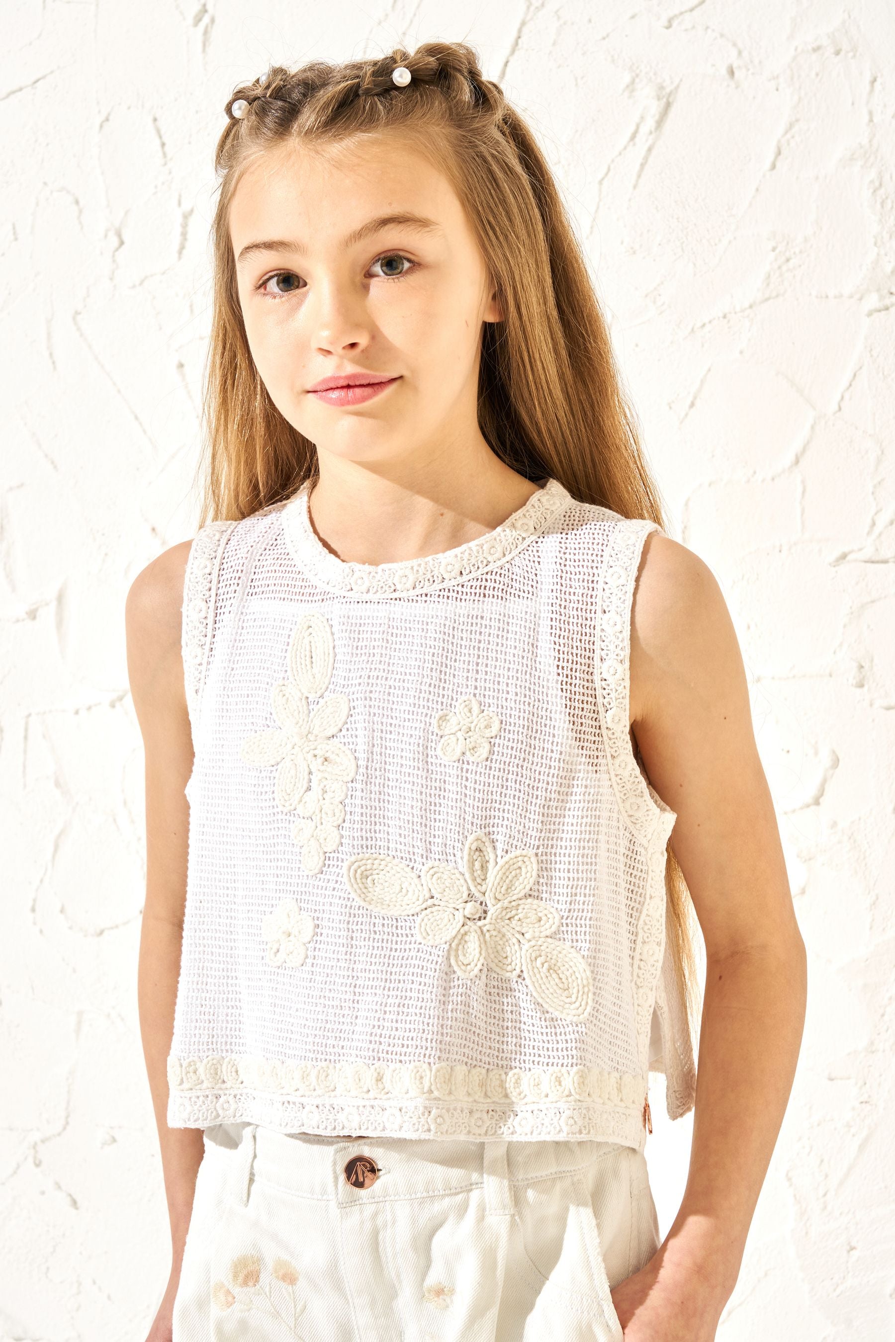 Cream Angel & Rocket Luna Floral Embroidered Vest