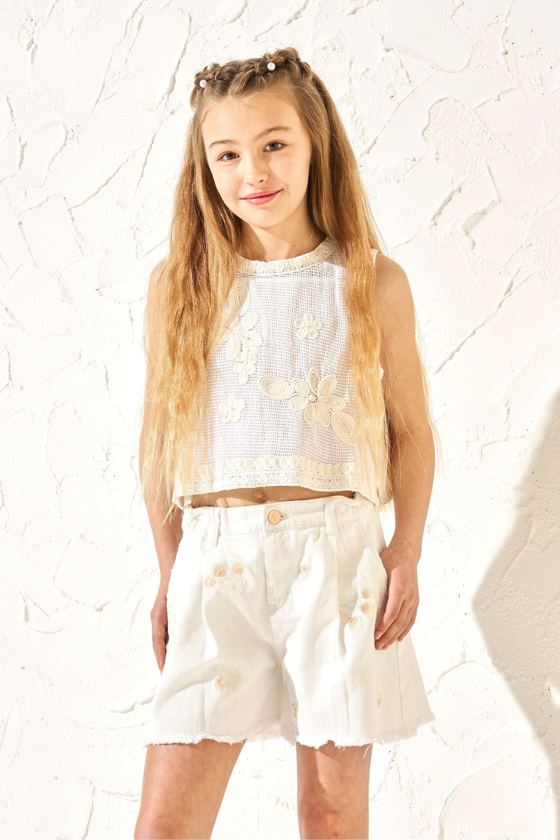 Cream Angel & Rocket Luna Floral Embroidered Vest