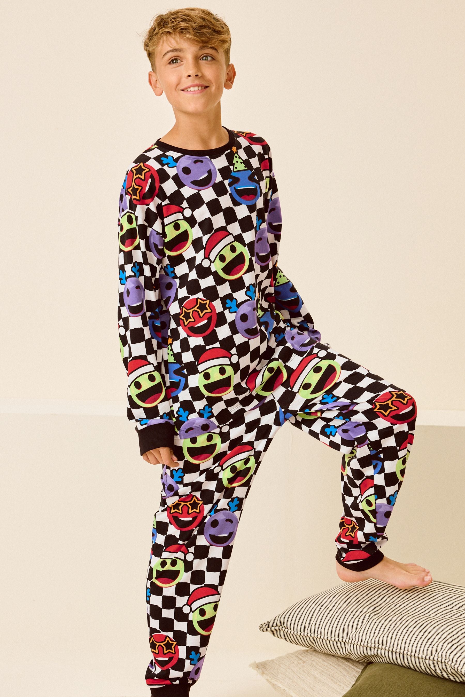 Multi Checkerboard Faces Single Long Sleeve 100% Cotton Pyjamas (3-16yrs) (3-16yrs)