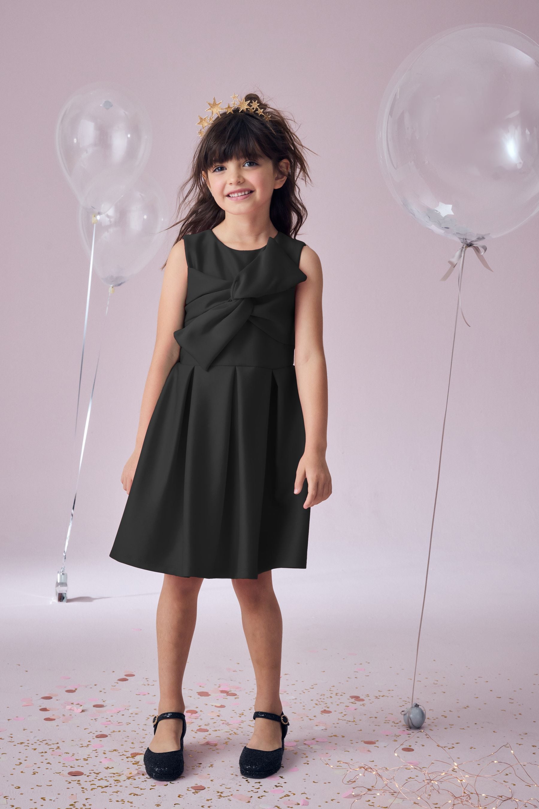 Black Bow Detail Scuba Occasion Dress (1.5-16yrs)