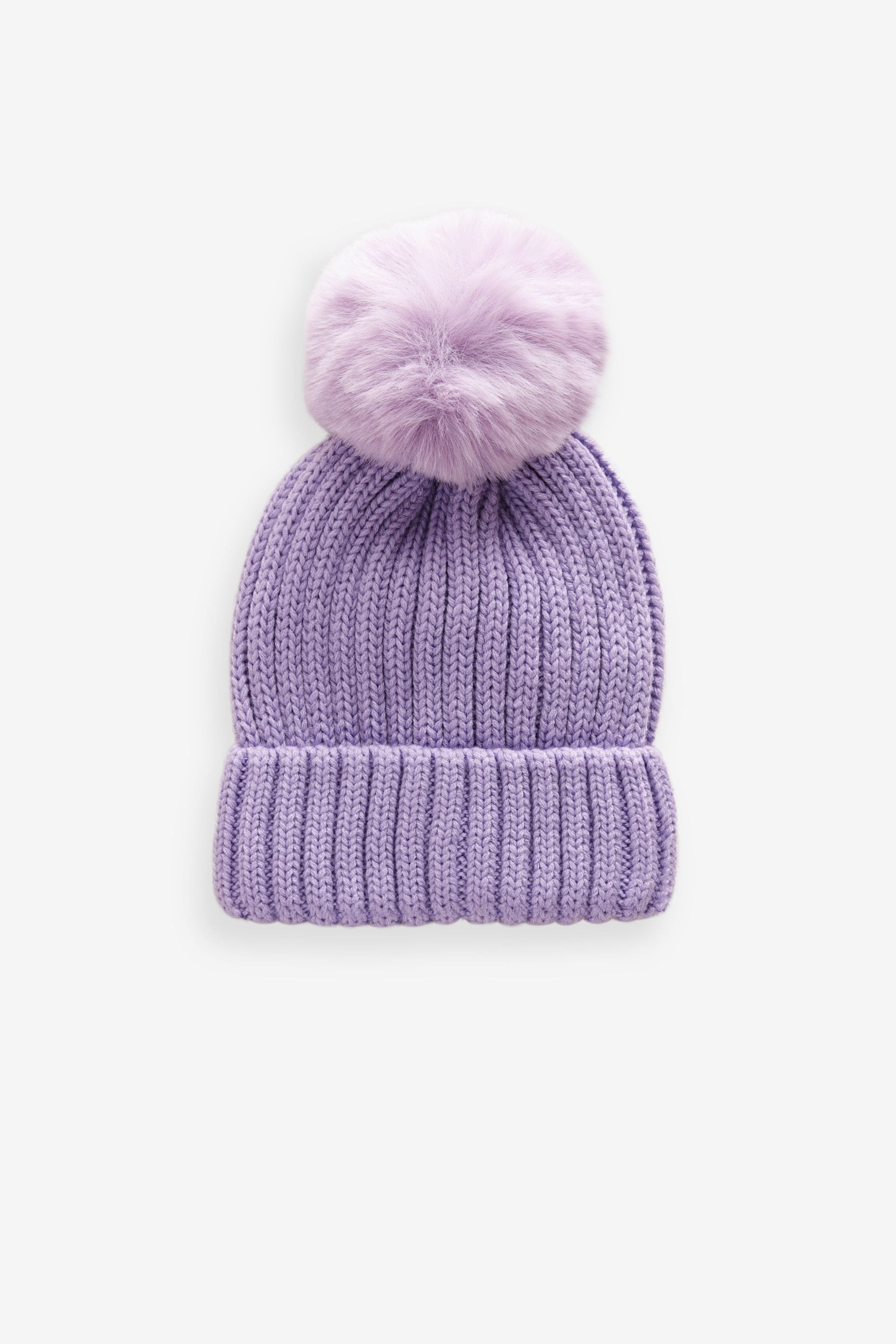 Purple Rib Pom Beanie Hat (3mths-16yrs)