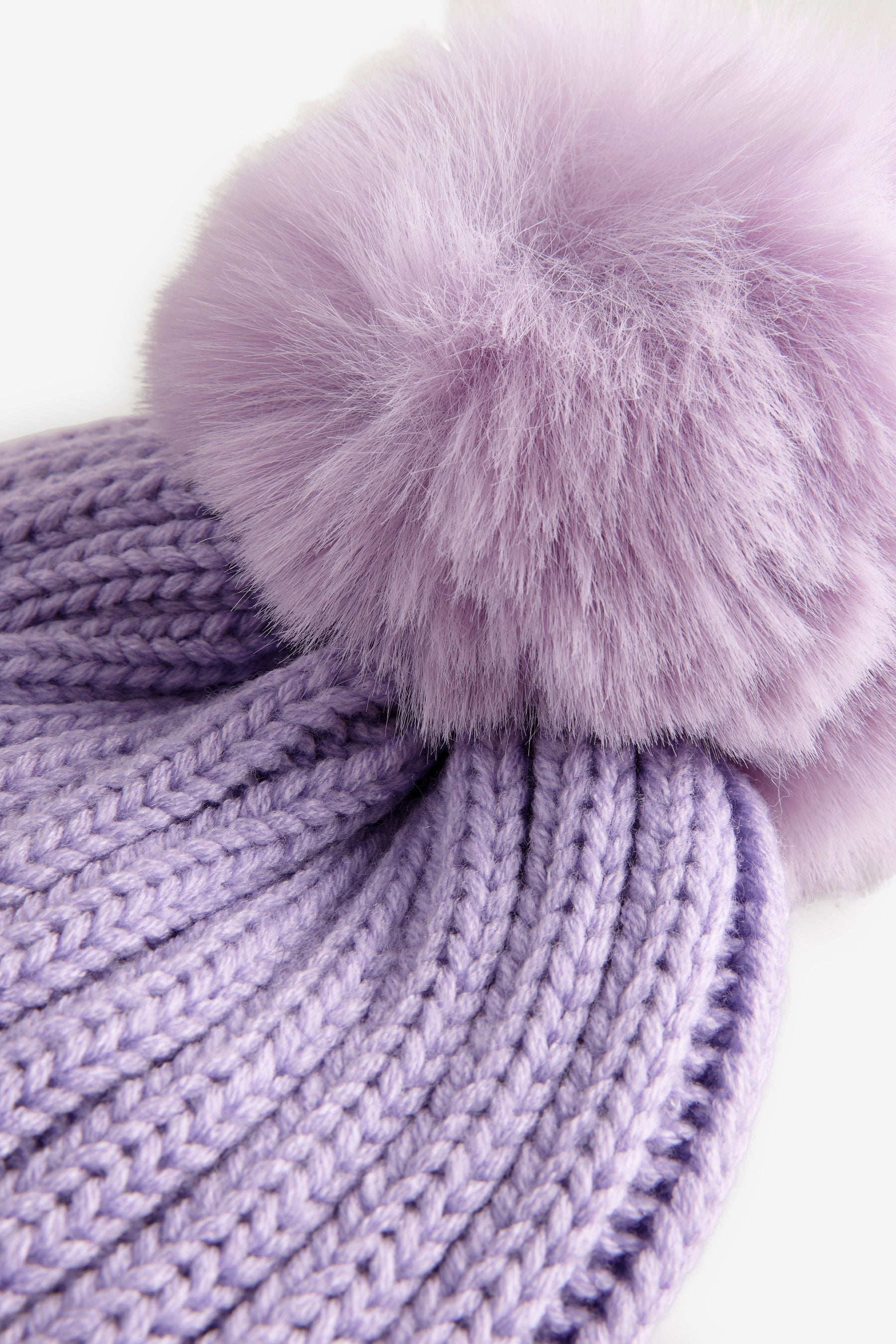 Purple Rib Pom Beanie Hat (3mths-16yrs)