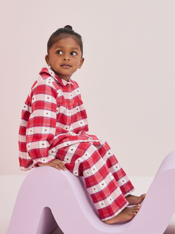 Red Check Button Through 100% Cotton Pyjamas (9mths-10yrs)